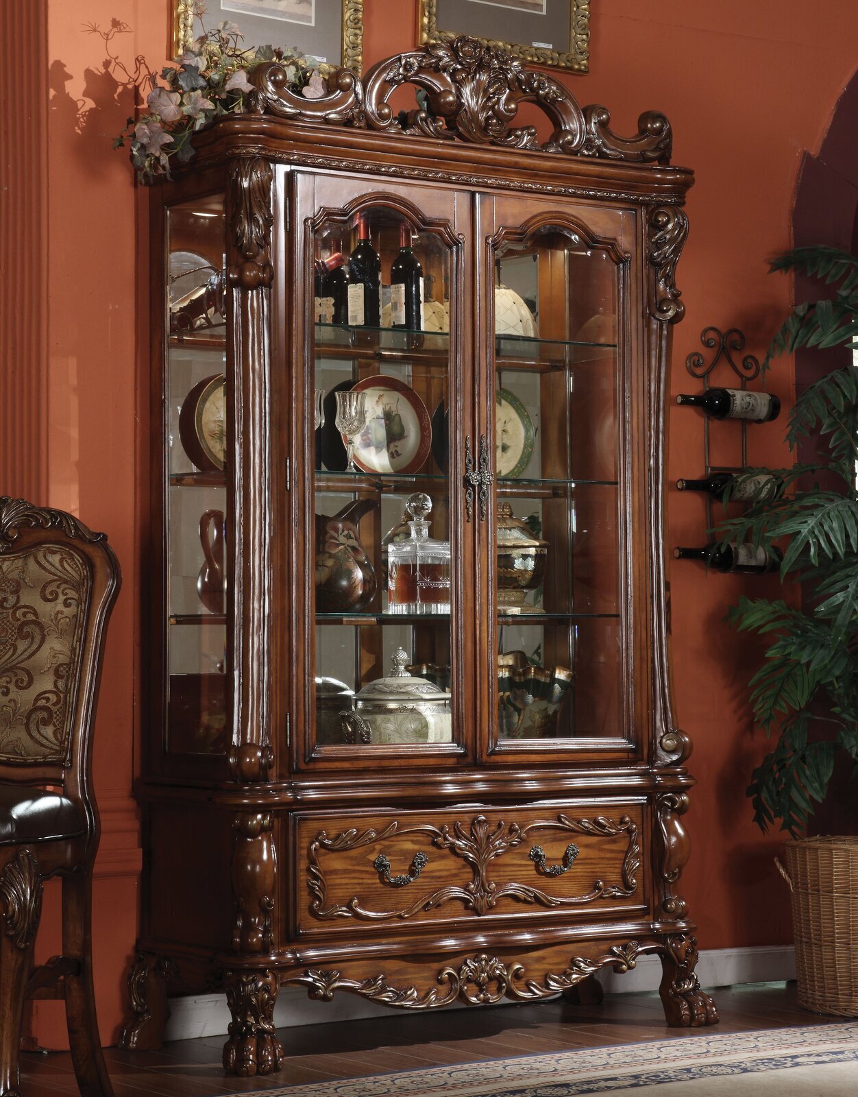 Ornate Cherry China Cabinet