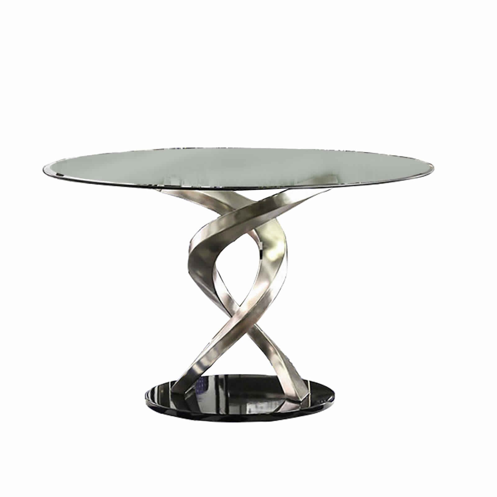 Oval Glass Dining Table with Swirling Silver Pedestal