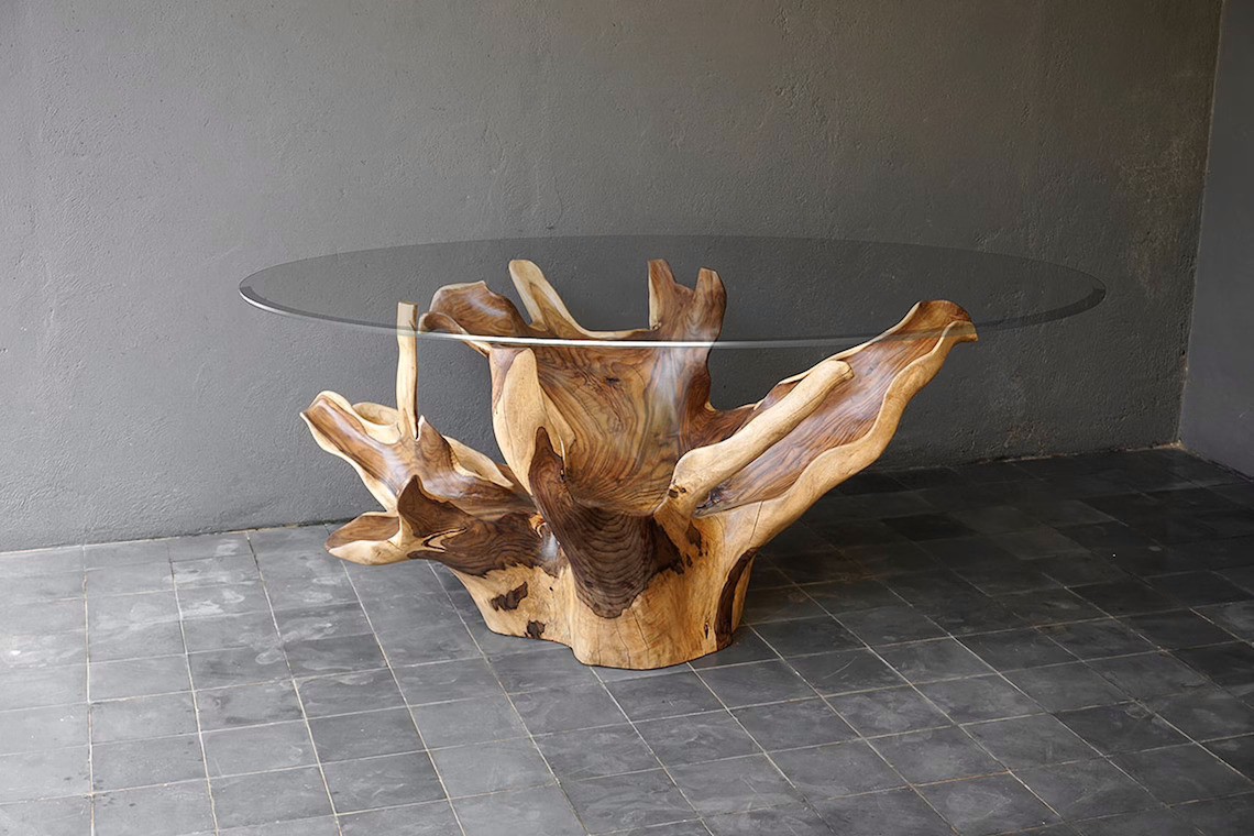 Oval Glass Dining Table with Wood Base