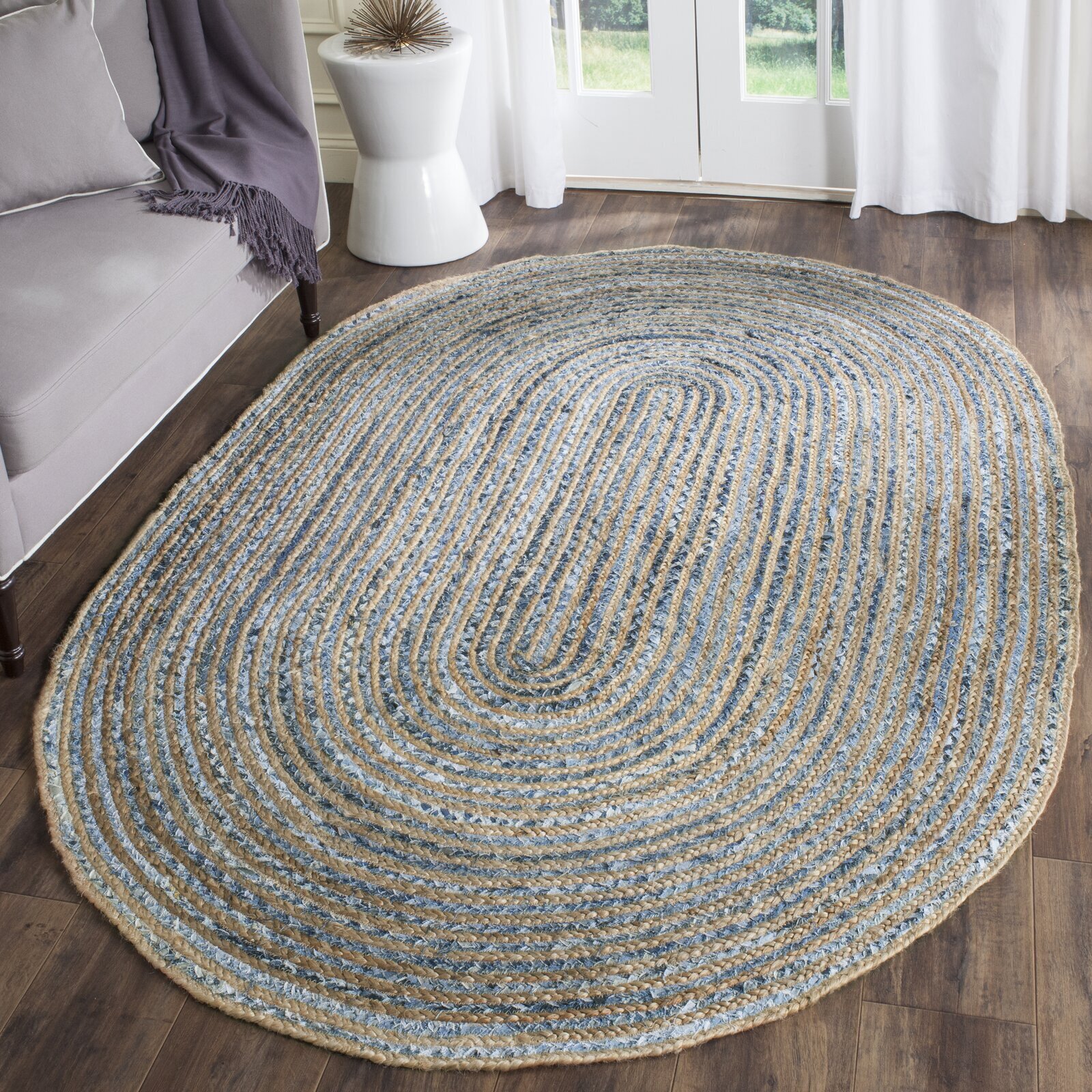 Oval Light Blue Sisal Japandi Rug 