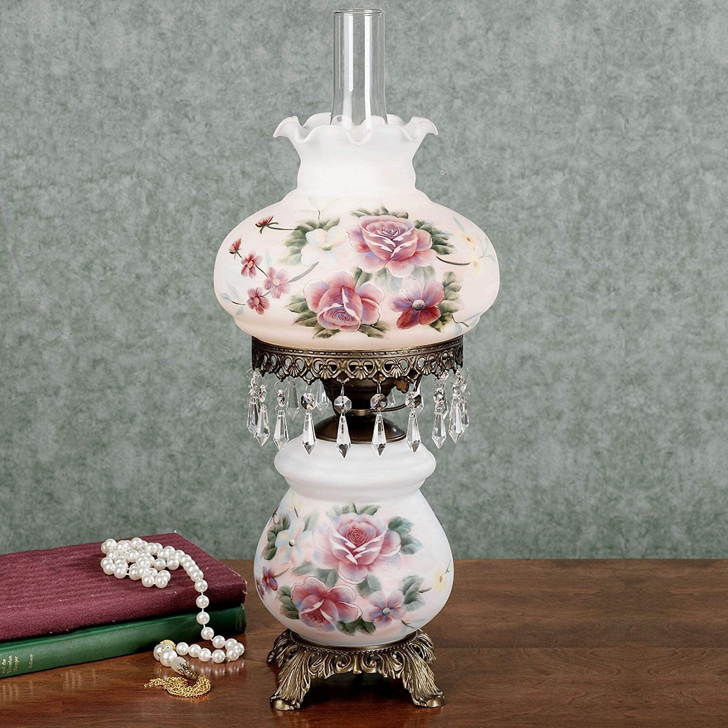 Painted glass hurricane lamp