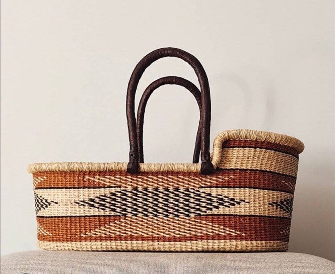 Patterned Wicker Bassinet Moses Basket with Handles