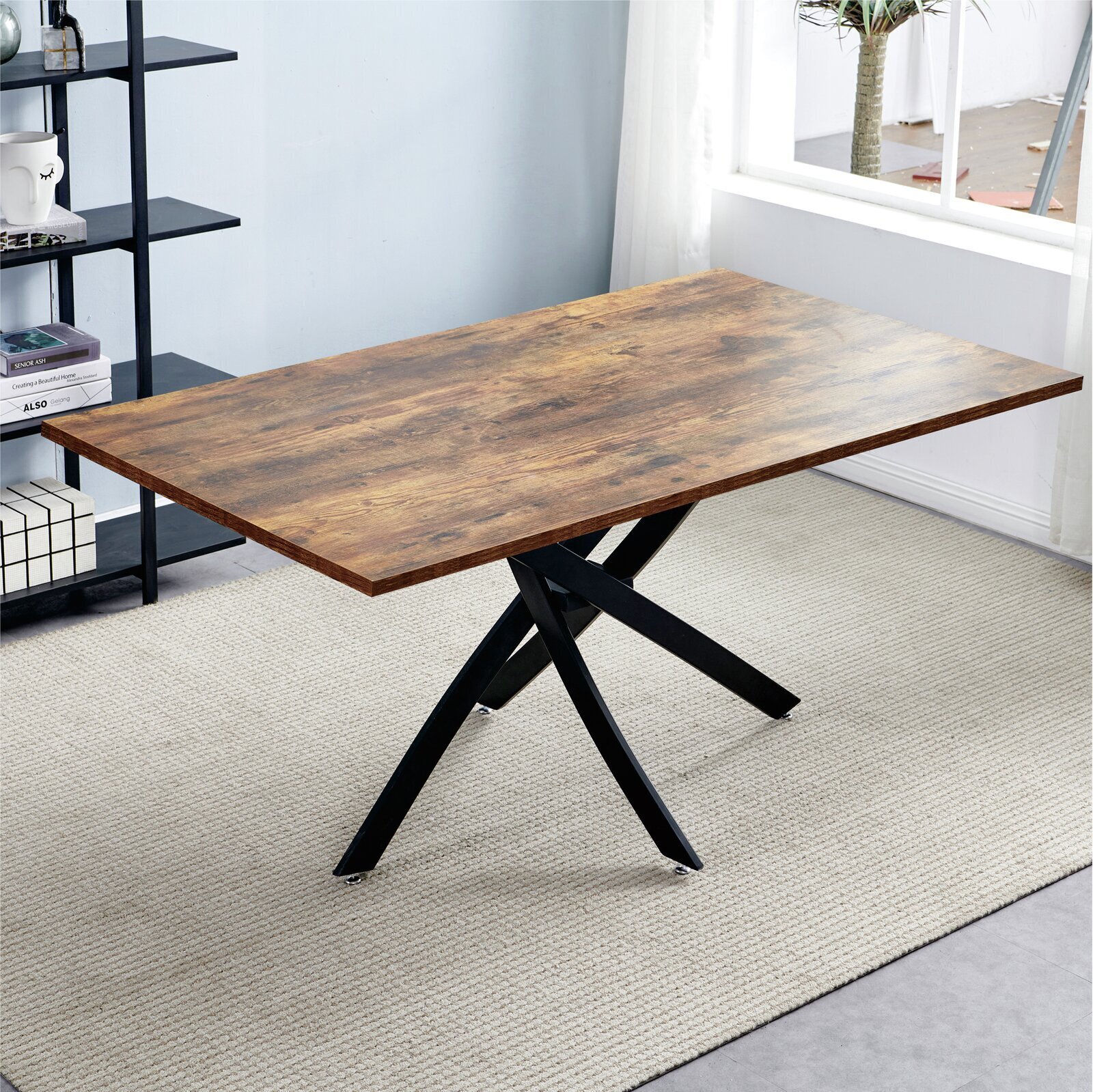 Pedestal Table In Walnut And Black Accents 