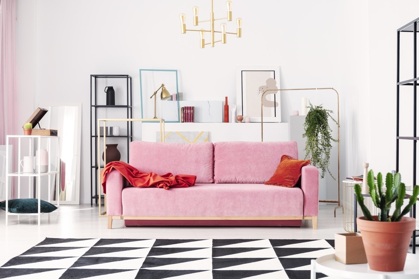 Pink couch in elegant living room