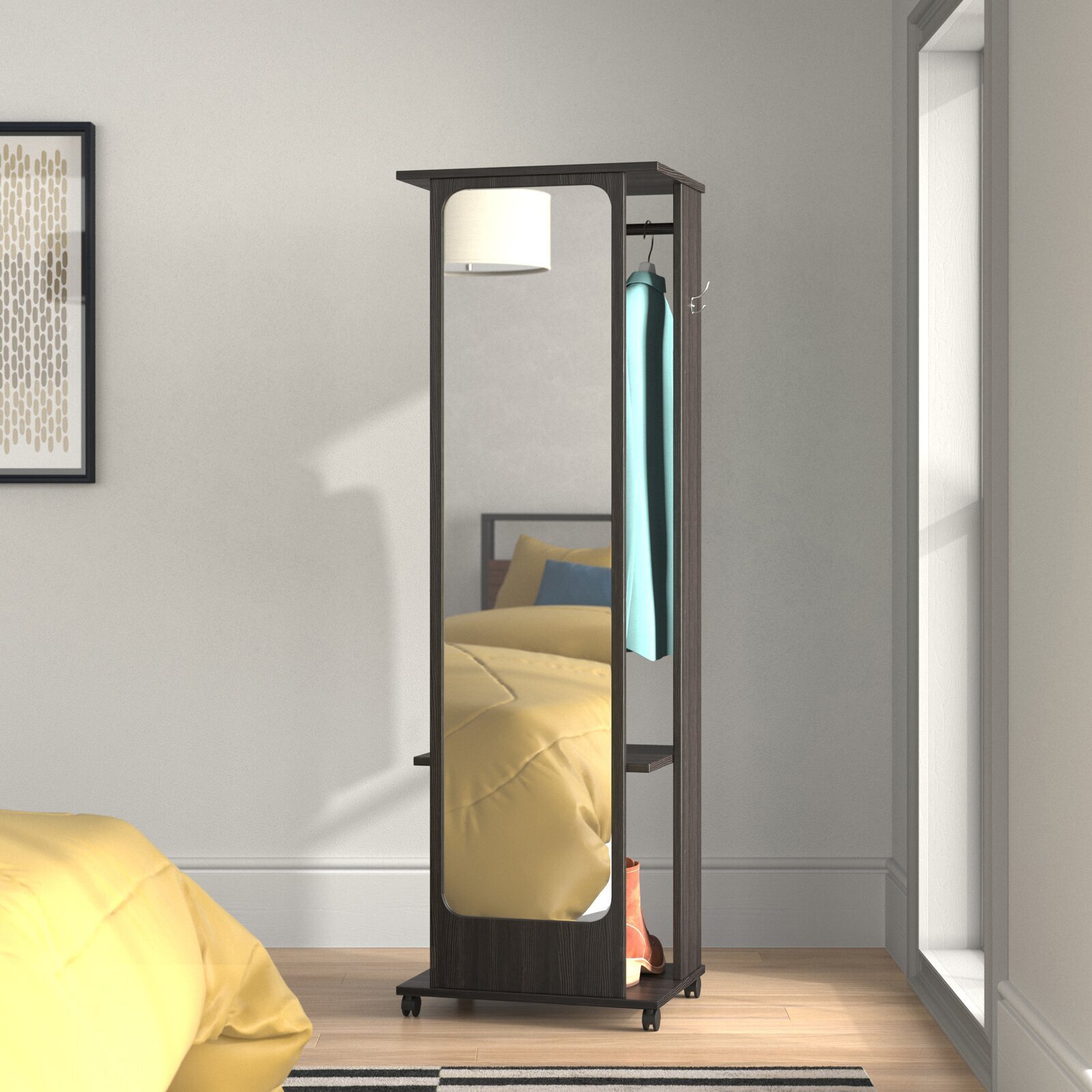 Portable Mirrored Hall Tree on Castor Wheels