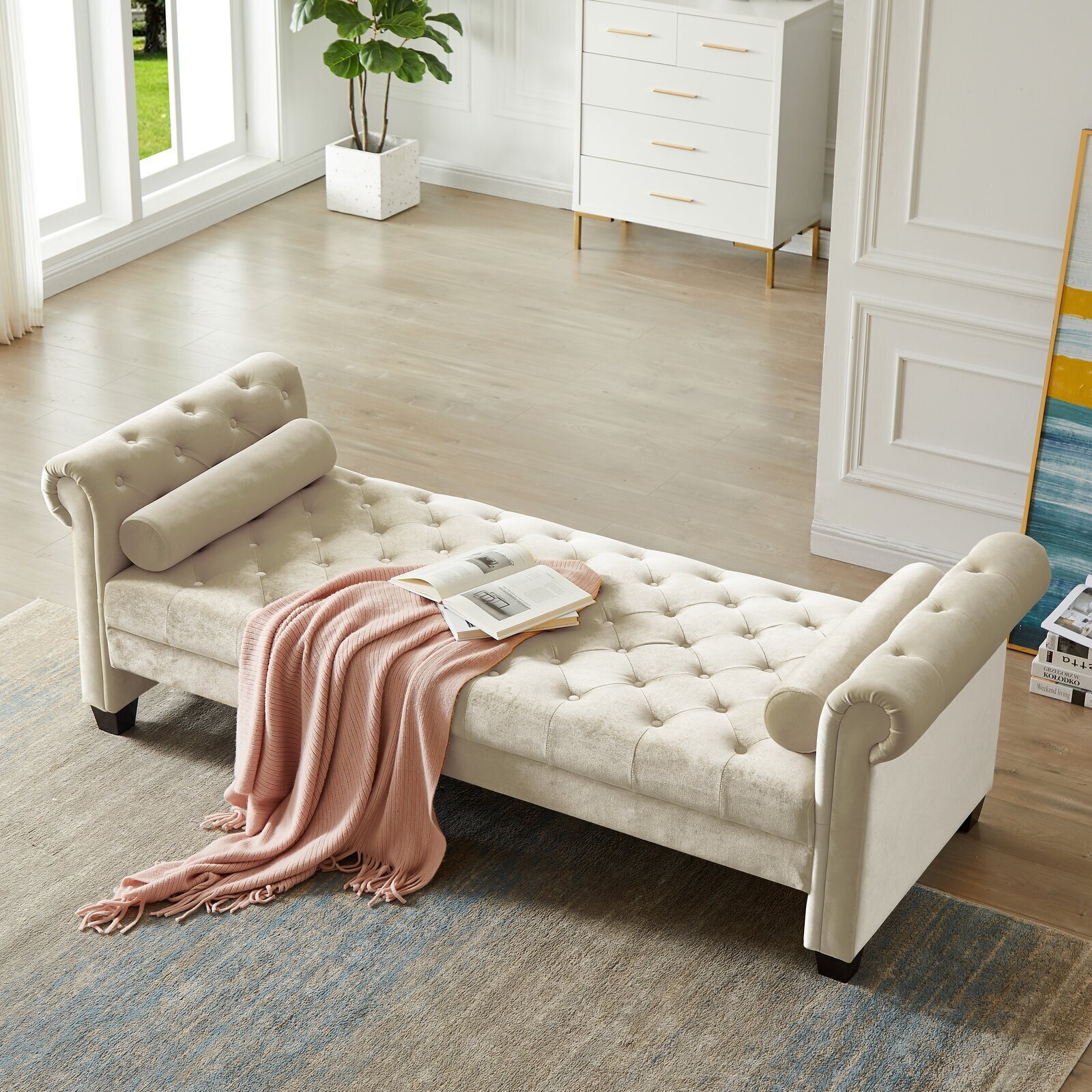 Posh white chaise couch without back