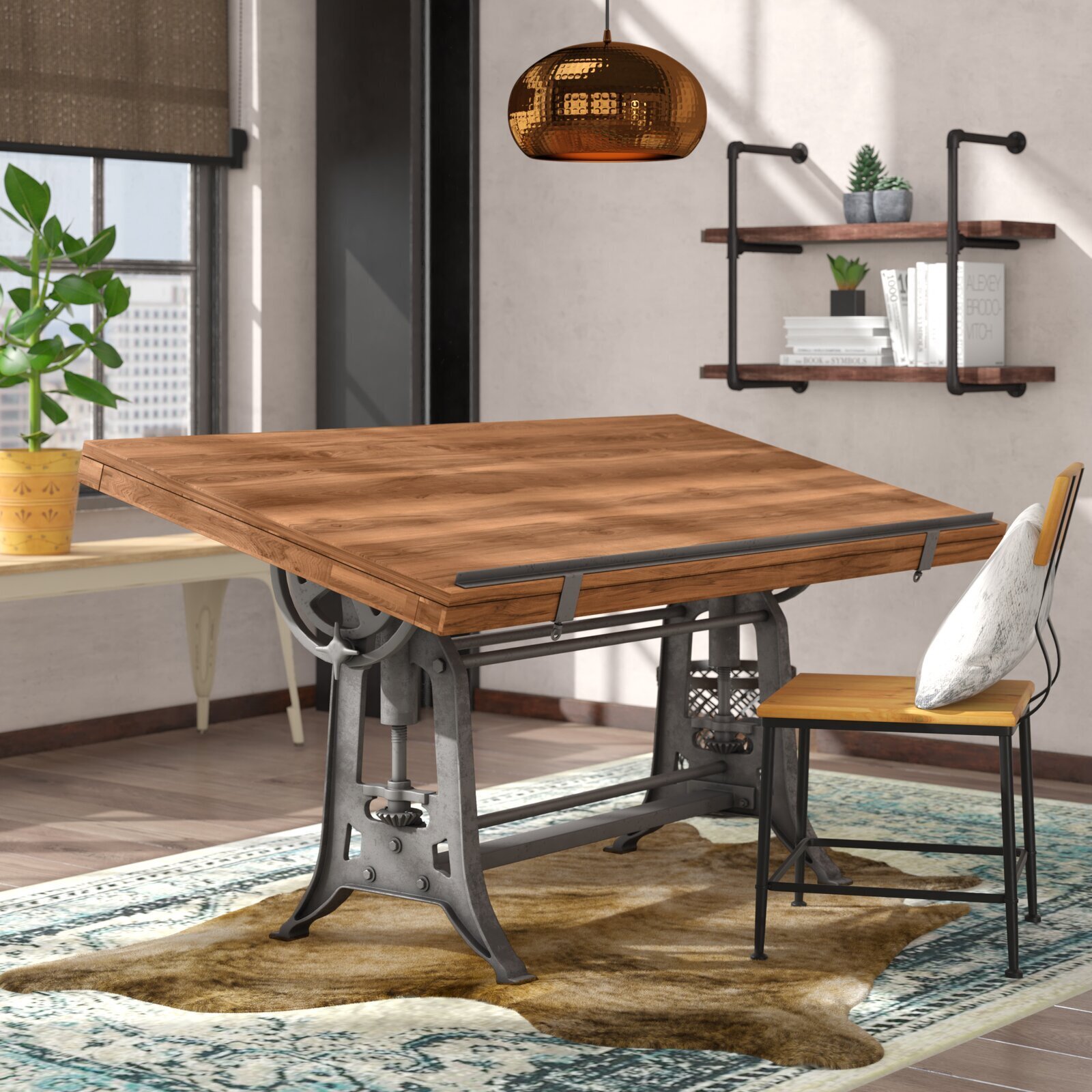 Reclaimed Teak Wood Vintage Drafting Table 