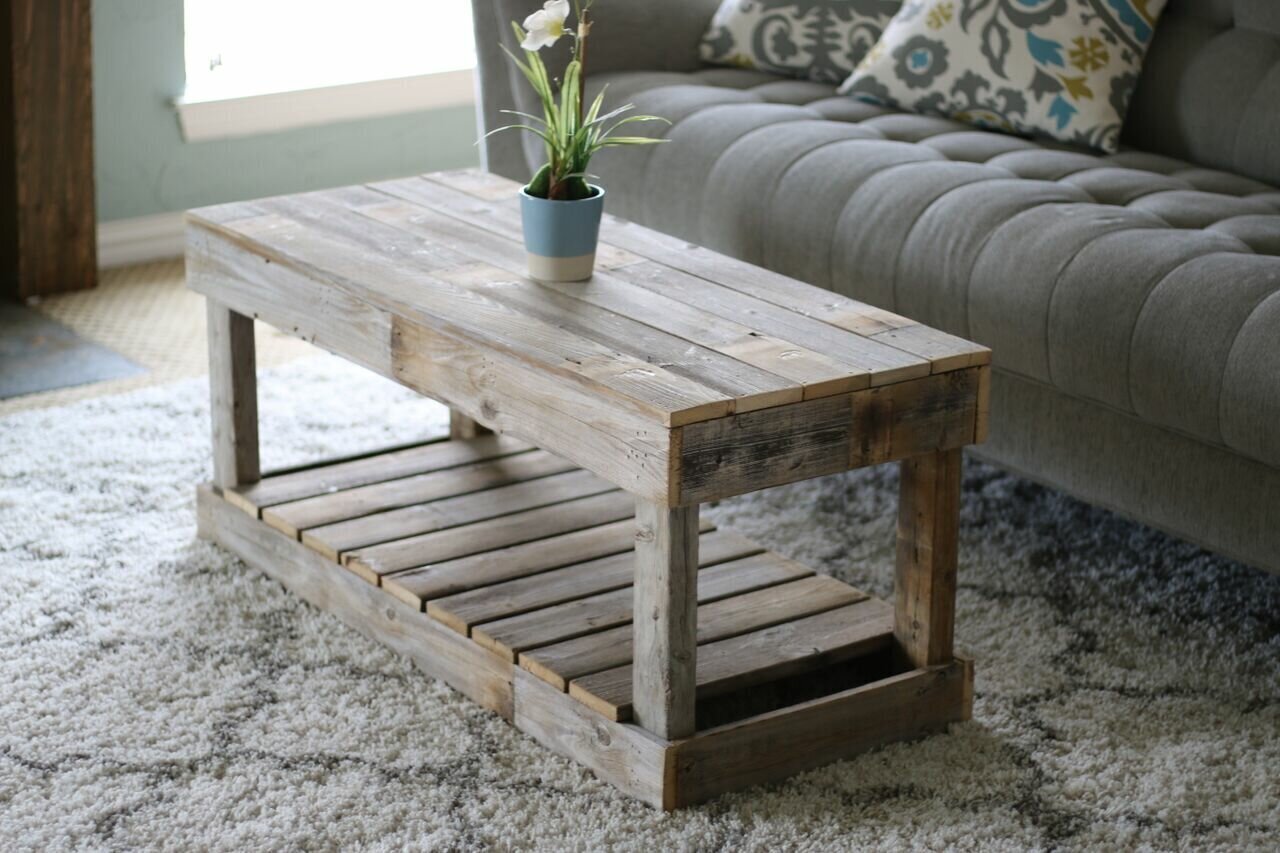 Reclaimed Wood Slatted Bottom Japandi Coffee Table 
