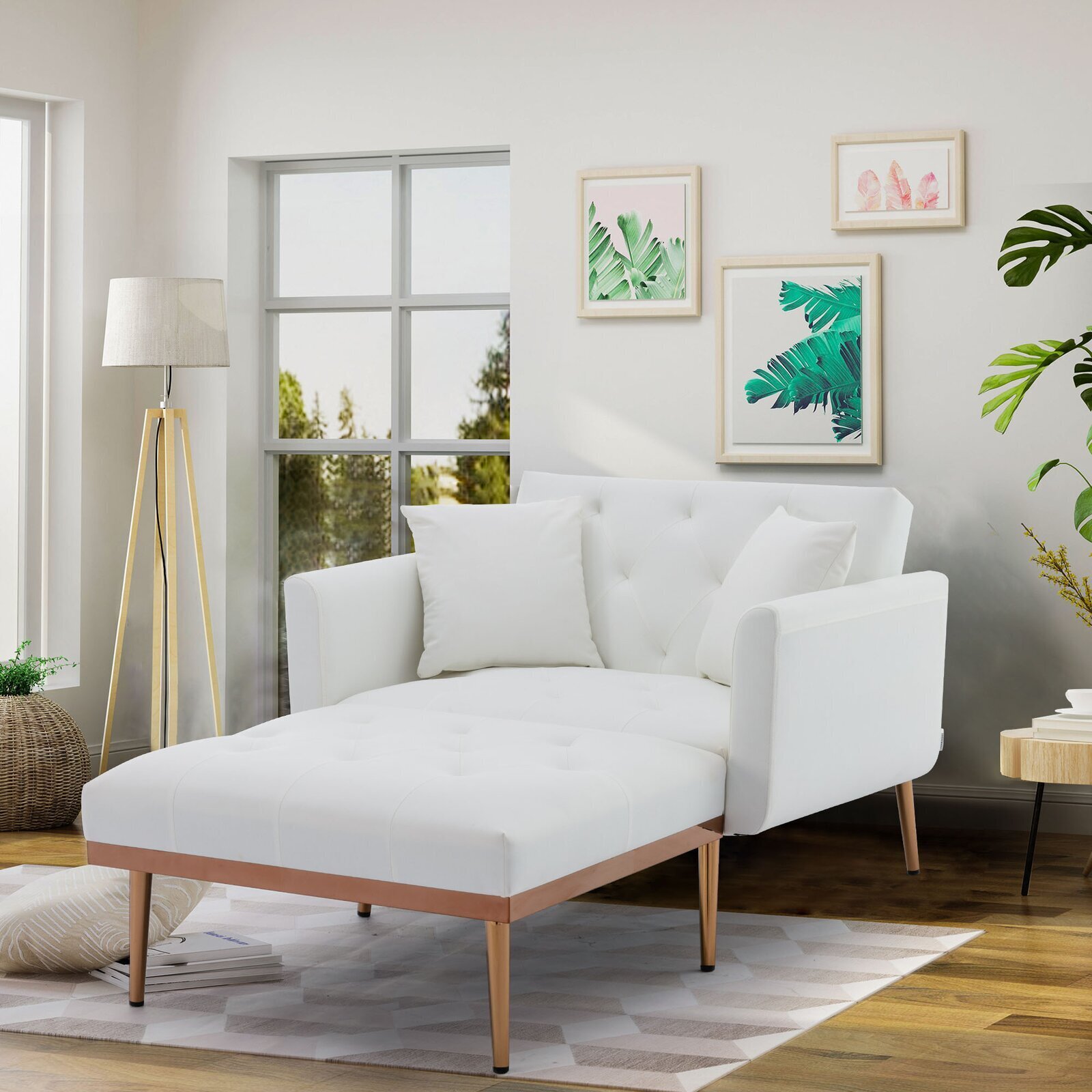 Reclining white chaise lounge chair