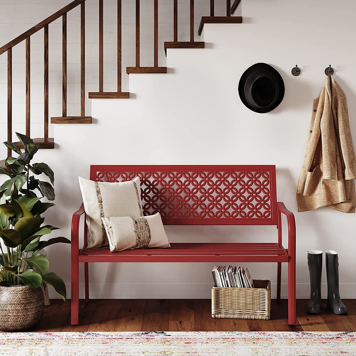 Red Simple Metal Bench 