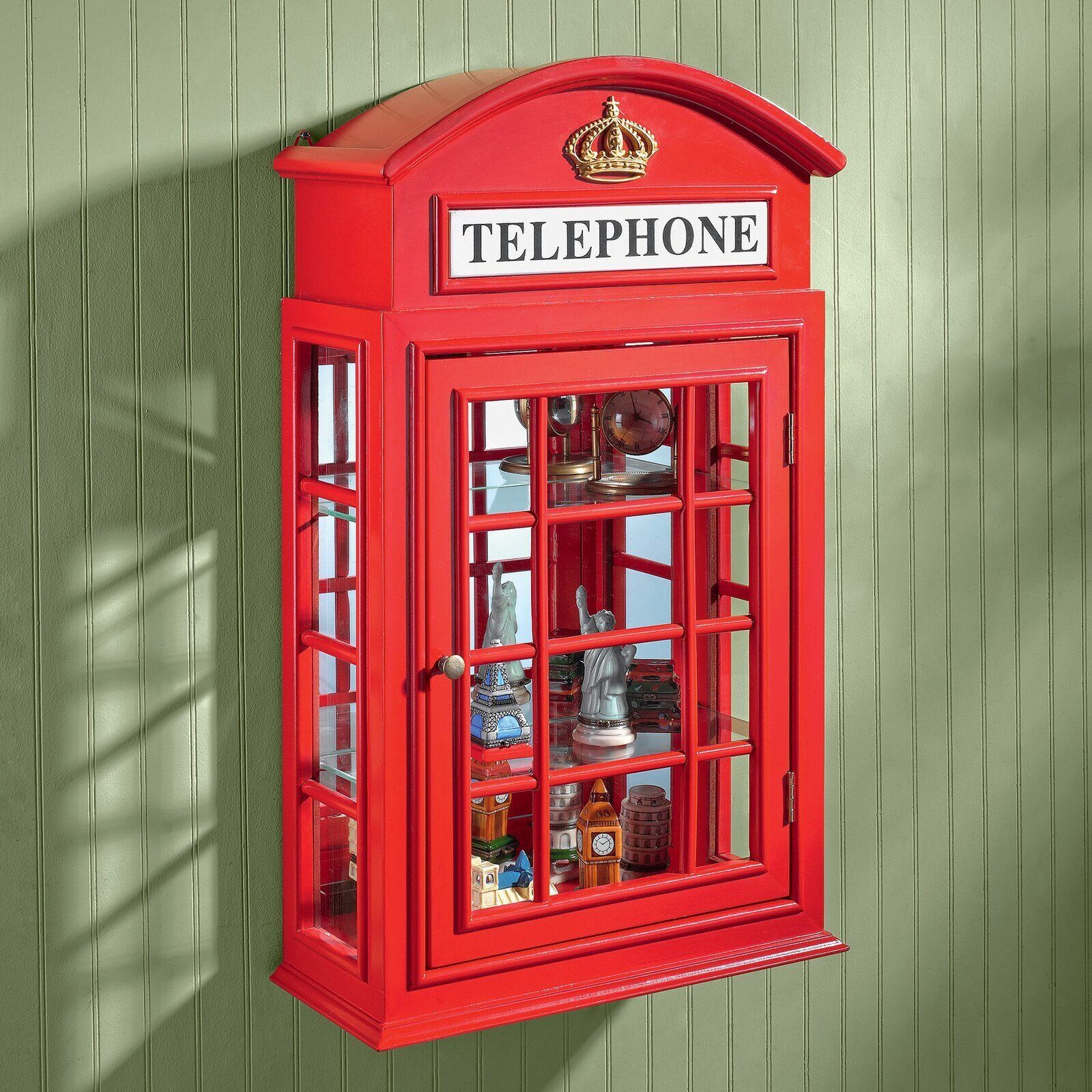 Red Wall Mounted Display Cabinet with Glass Door