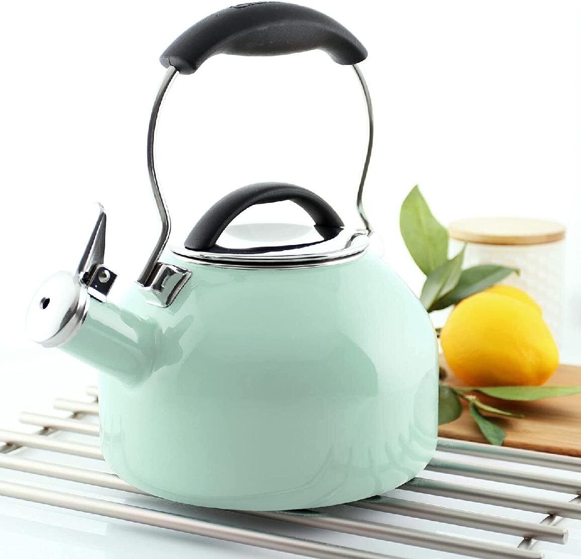 Retro Style Enamel Kettle in Soothing Green