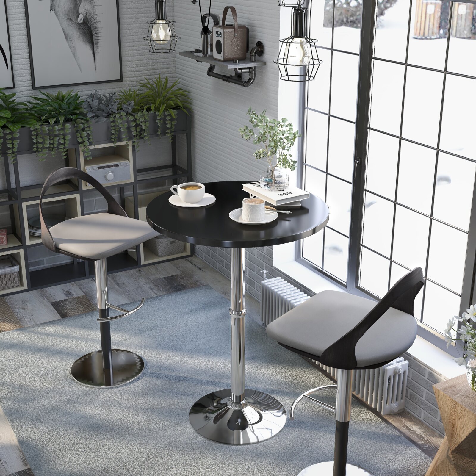 Retro Style Shiny Chrome Counter Height Tulip Table