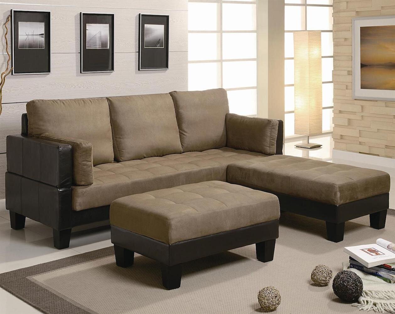 Rich Leather Sectional Sofa With Ottomans to Convert Into Spare Bed