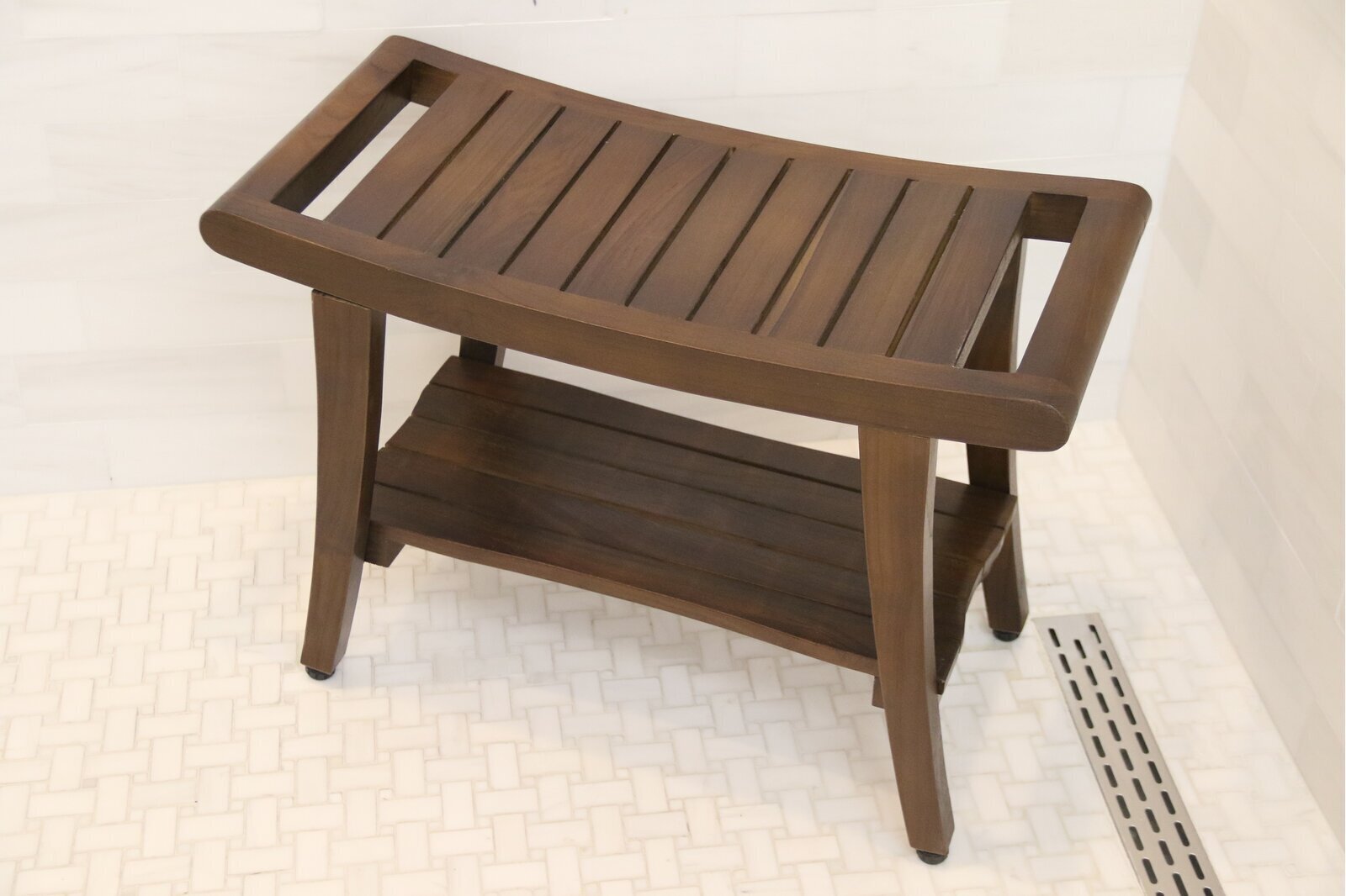 Ridged Teak Shower Bench