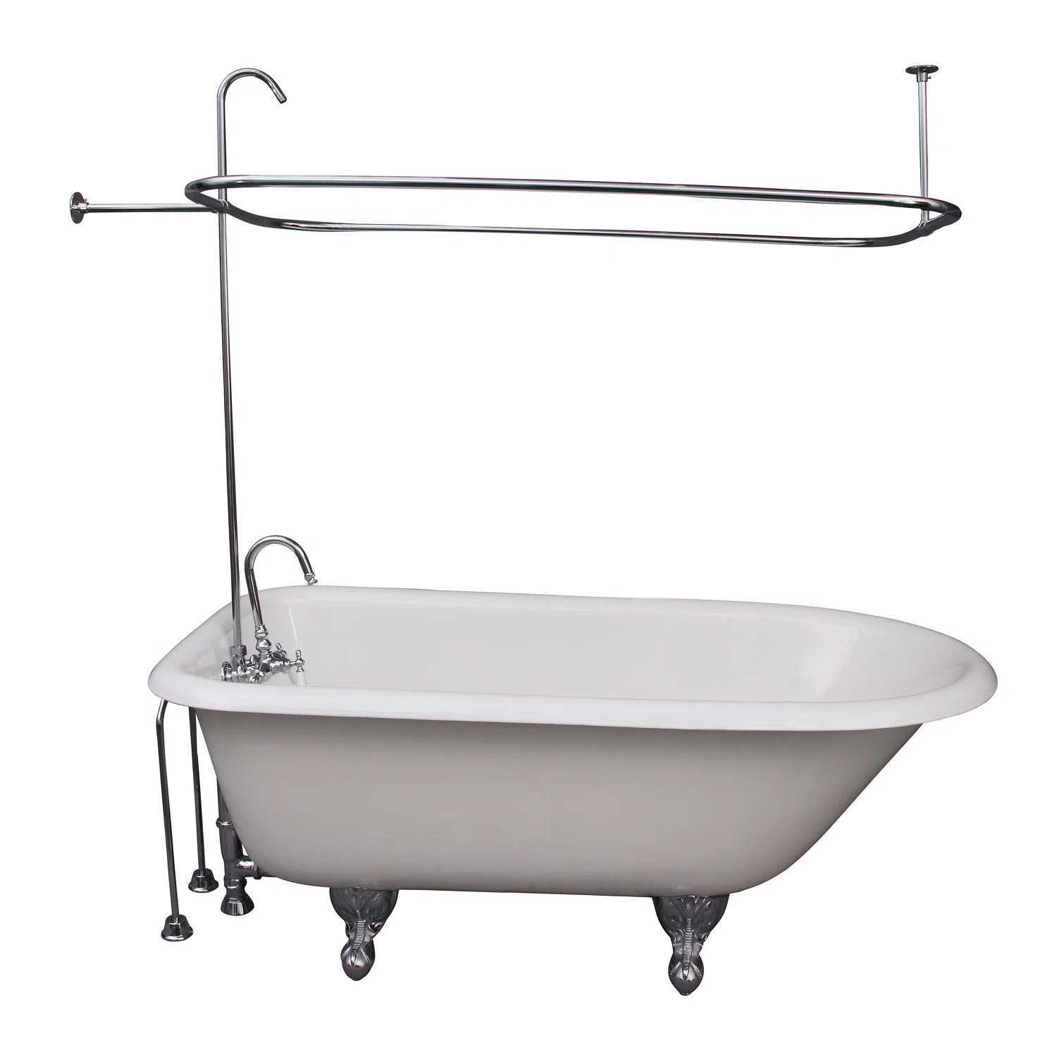 Round shower rail and faucet combination 