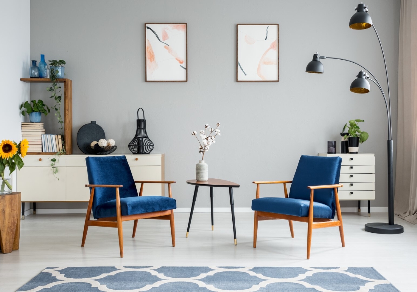 Royal Blue and Black Interior Details