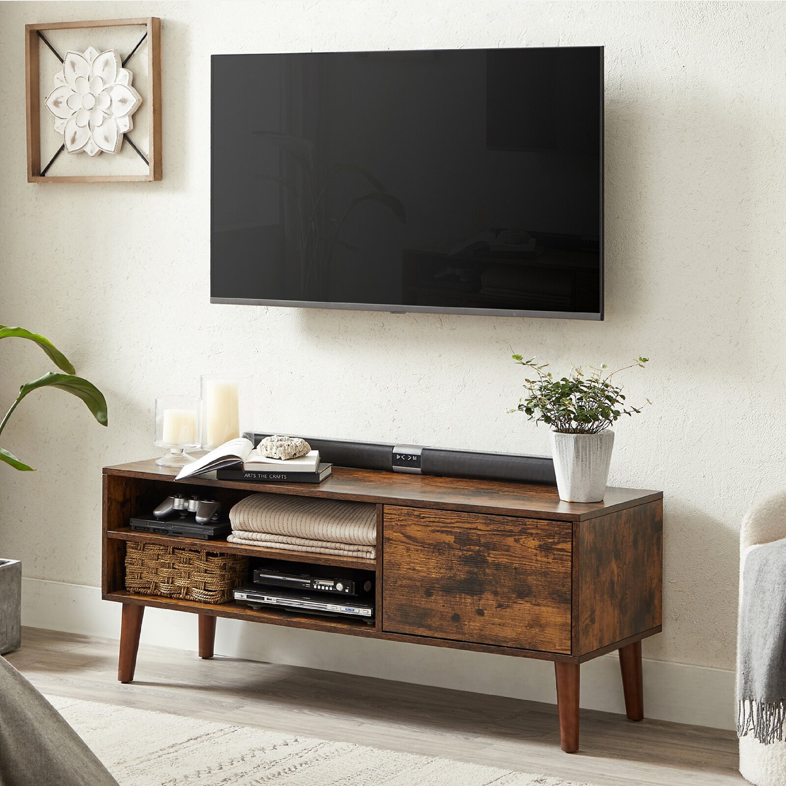 Rubber Wood TV Japandi Style Stand 