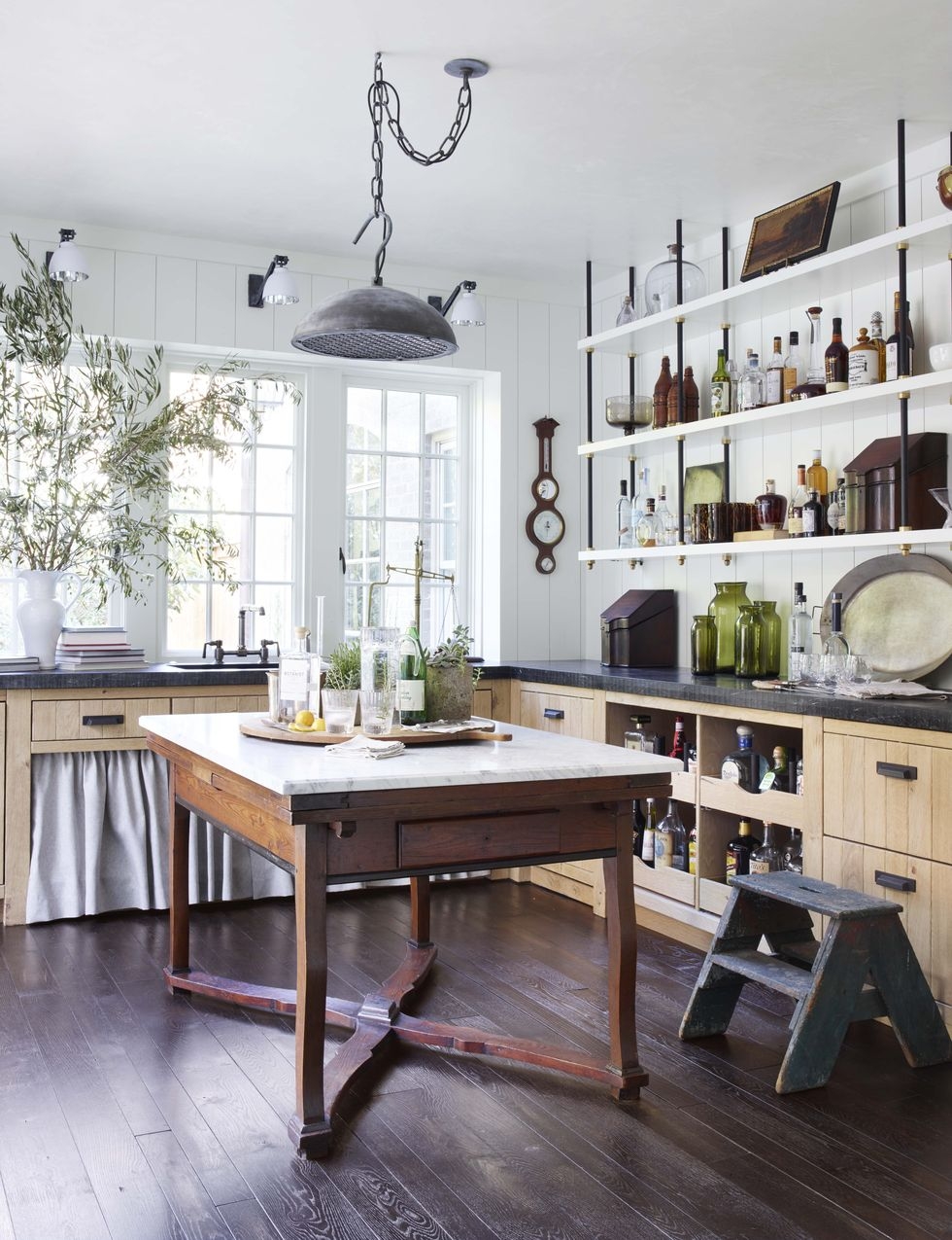 Rustic Kitchen With Vertical Shelf Unit