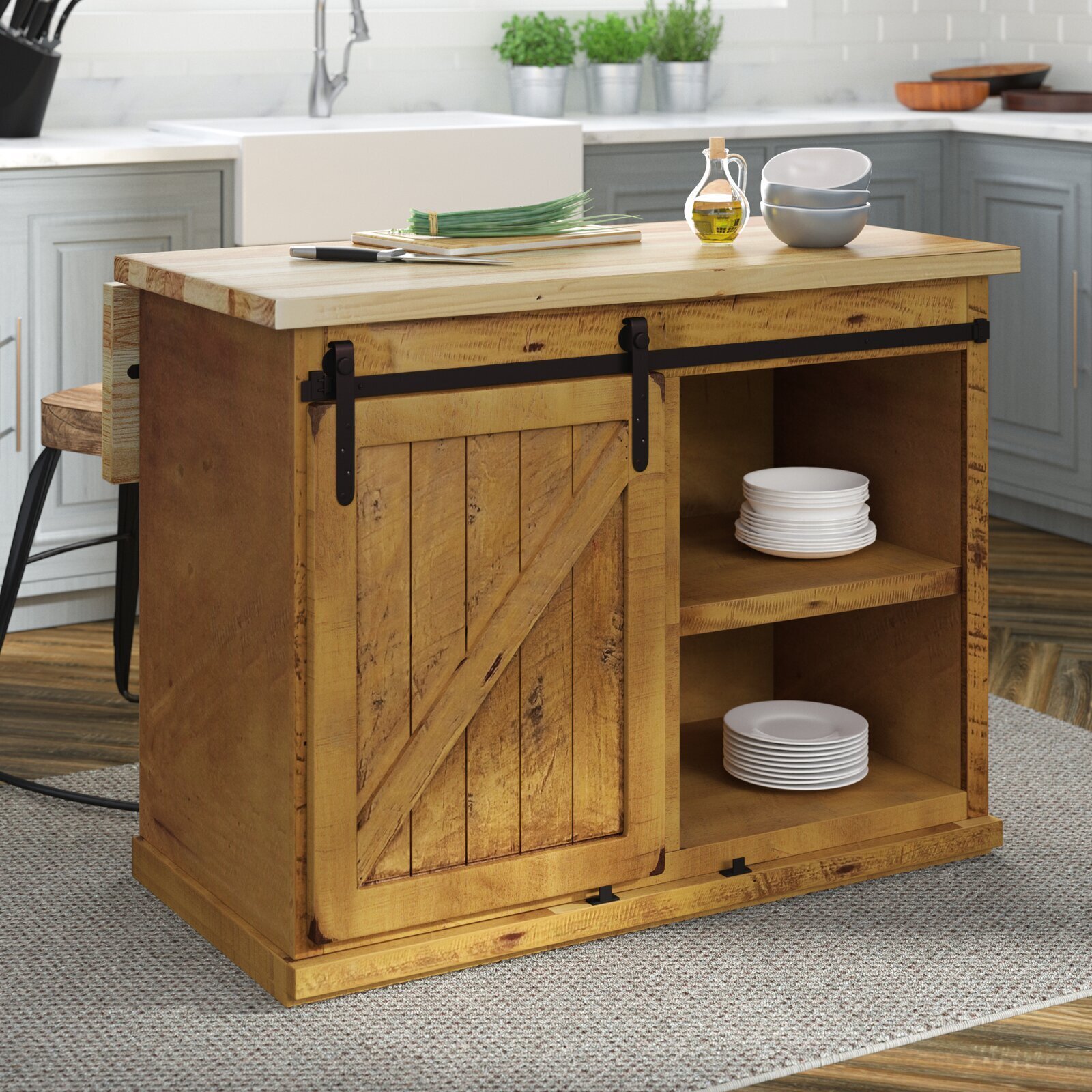 Rustic Solid Wood Kitchen Island