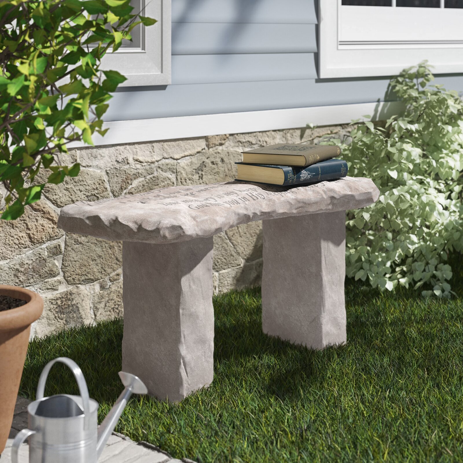 Rustic Stone Garden Bench 