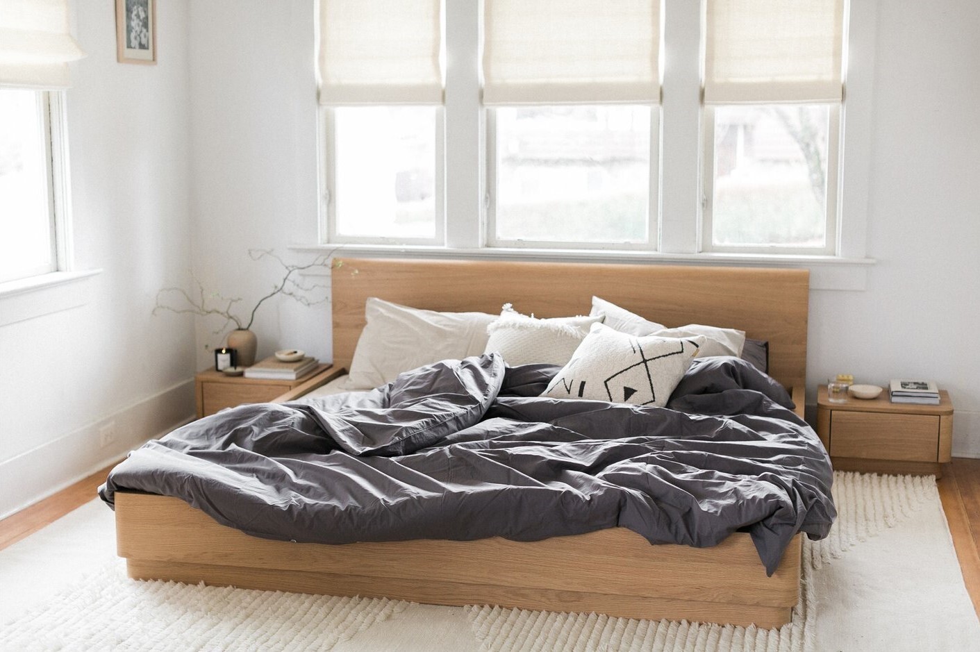 Scandinavian low profile platform bed king