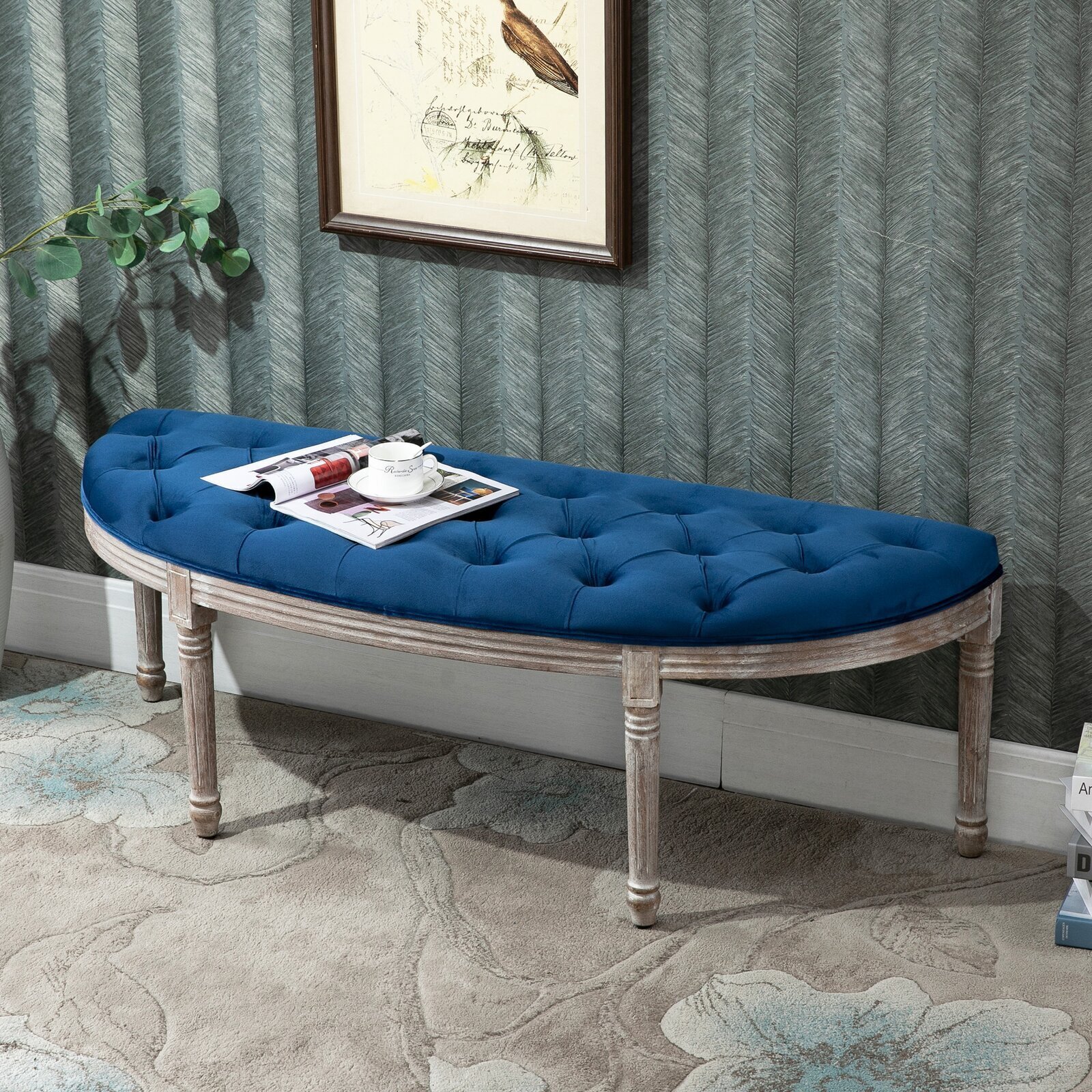 Semi circular end of bed bench for king size bed