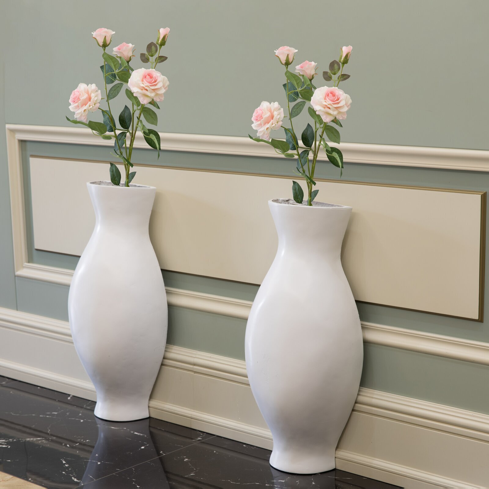 Set of 2 Half Wall Extra Tall Glass Floor Vases