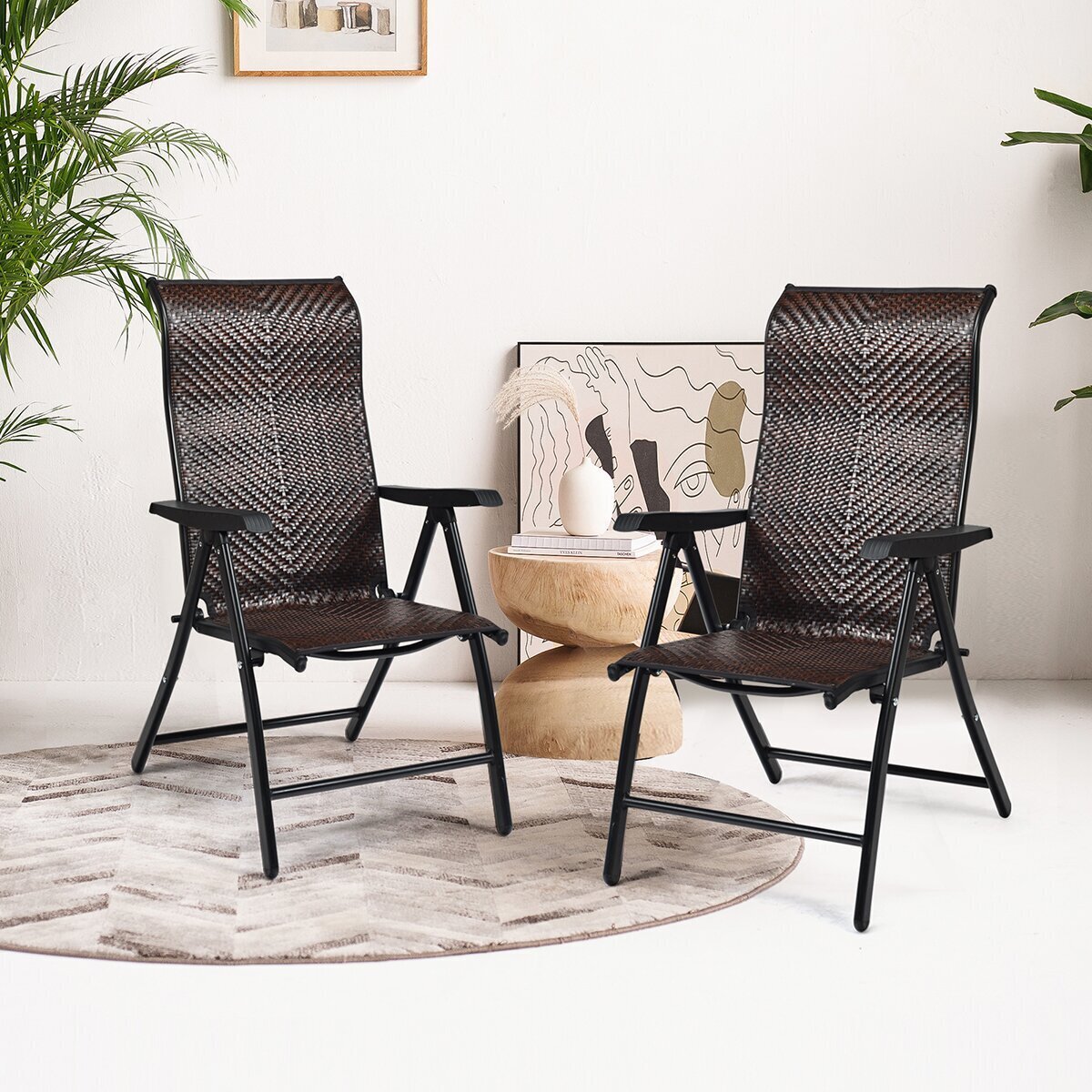 Set of 2 Rattan Recliner Chairs