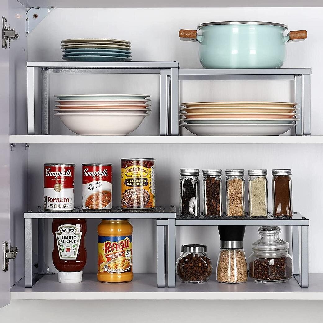 Set of stackable countertop shelves 