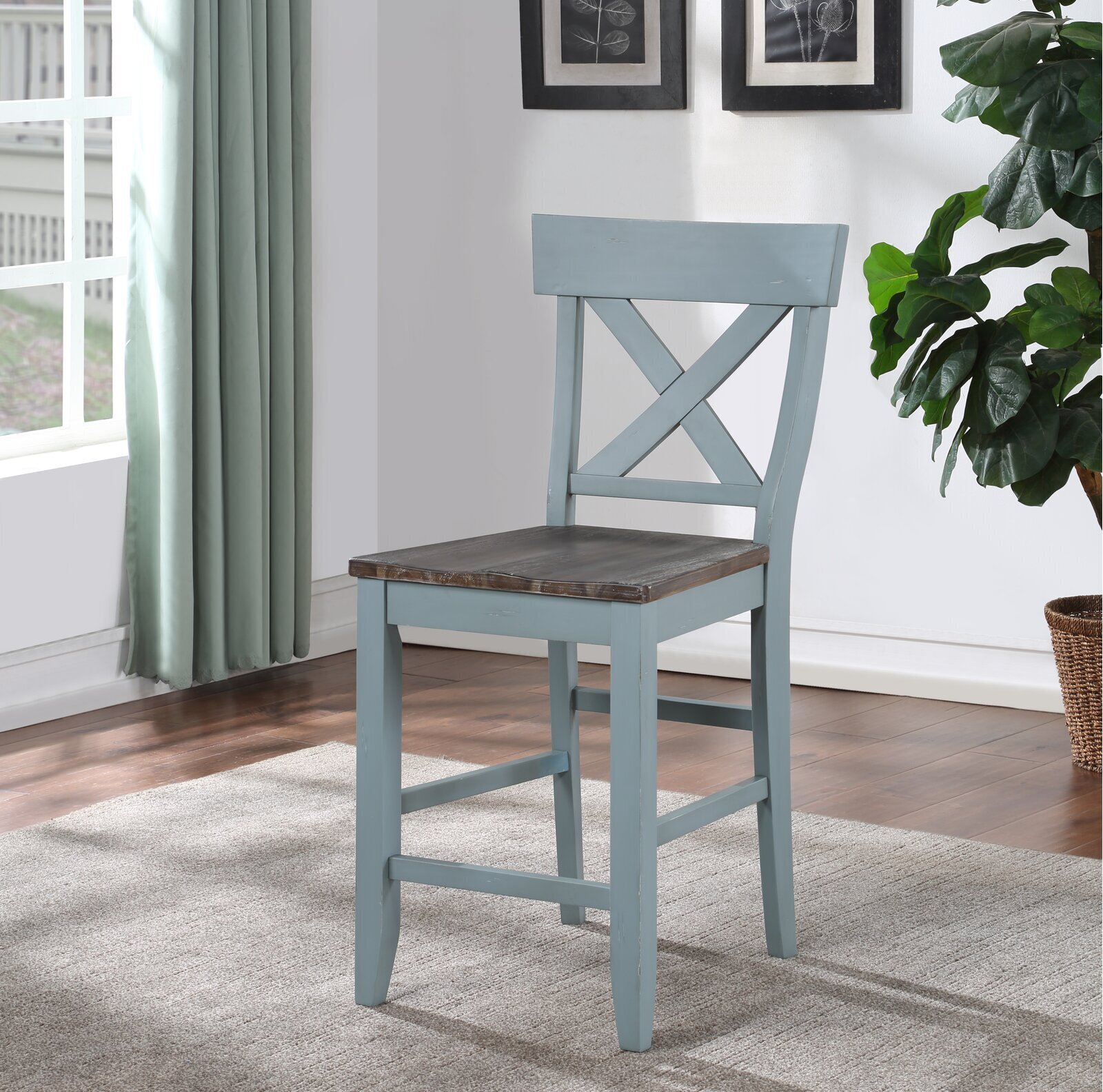 Set of Two Farmhouse Counter Height Bar Stools