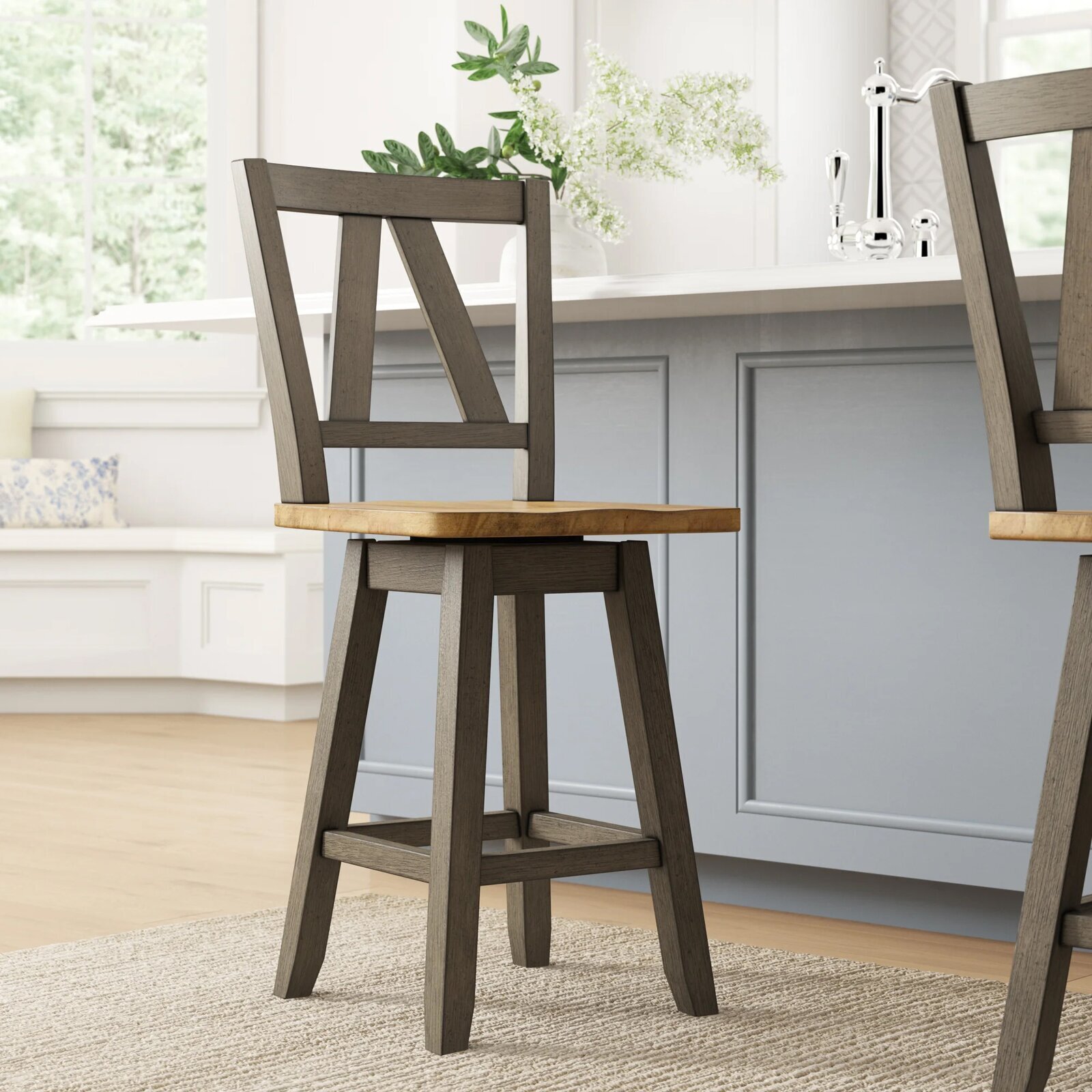 Set of Two Farmhouse Swivel Counter Stools