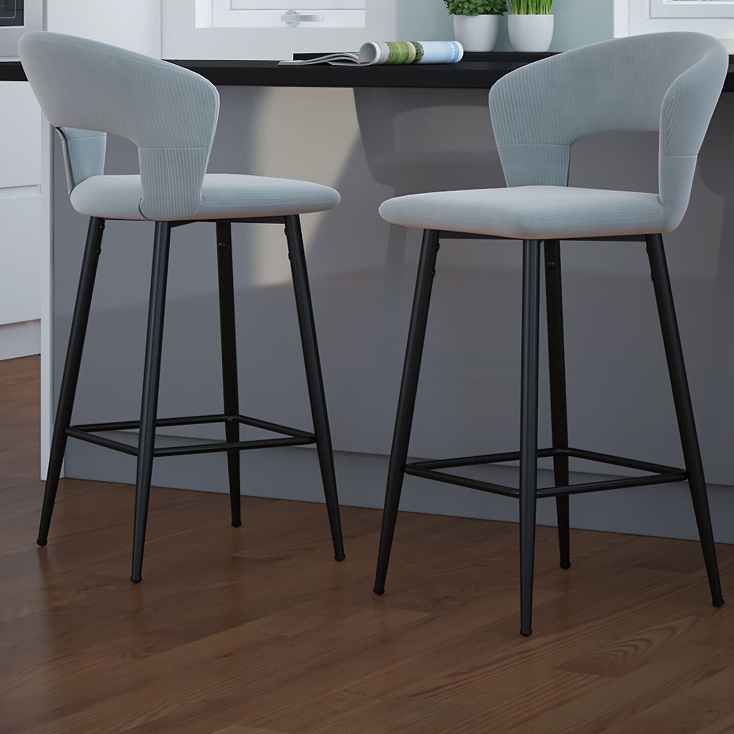 Set of Two Modern Revival Velvet Bar Stools