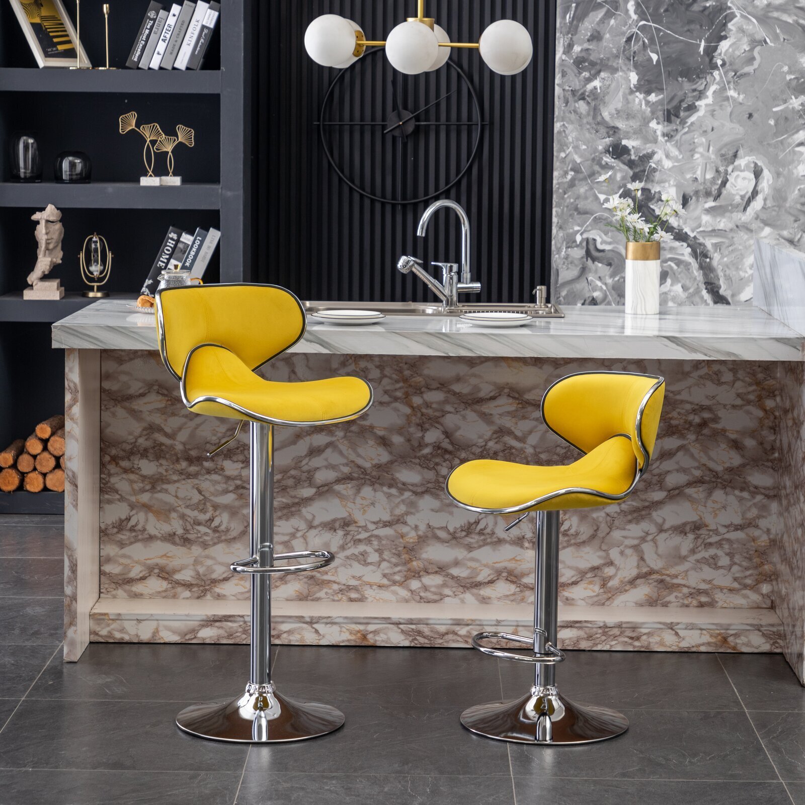 Set of Two Velvet Counter Stools
