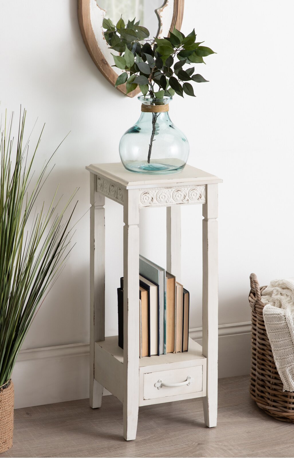 Shabby chic small end table with drawer