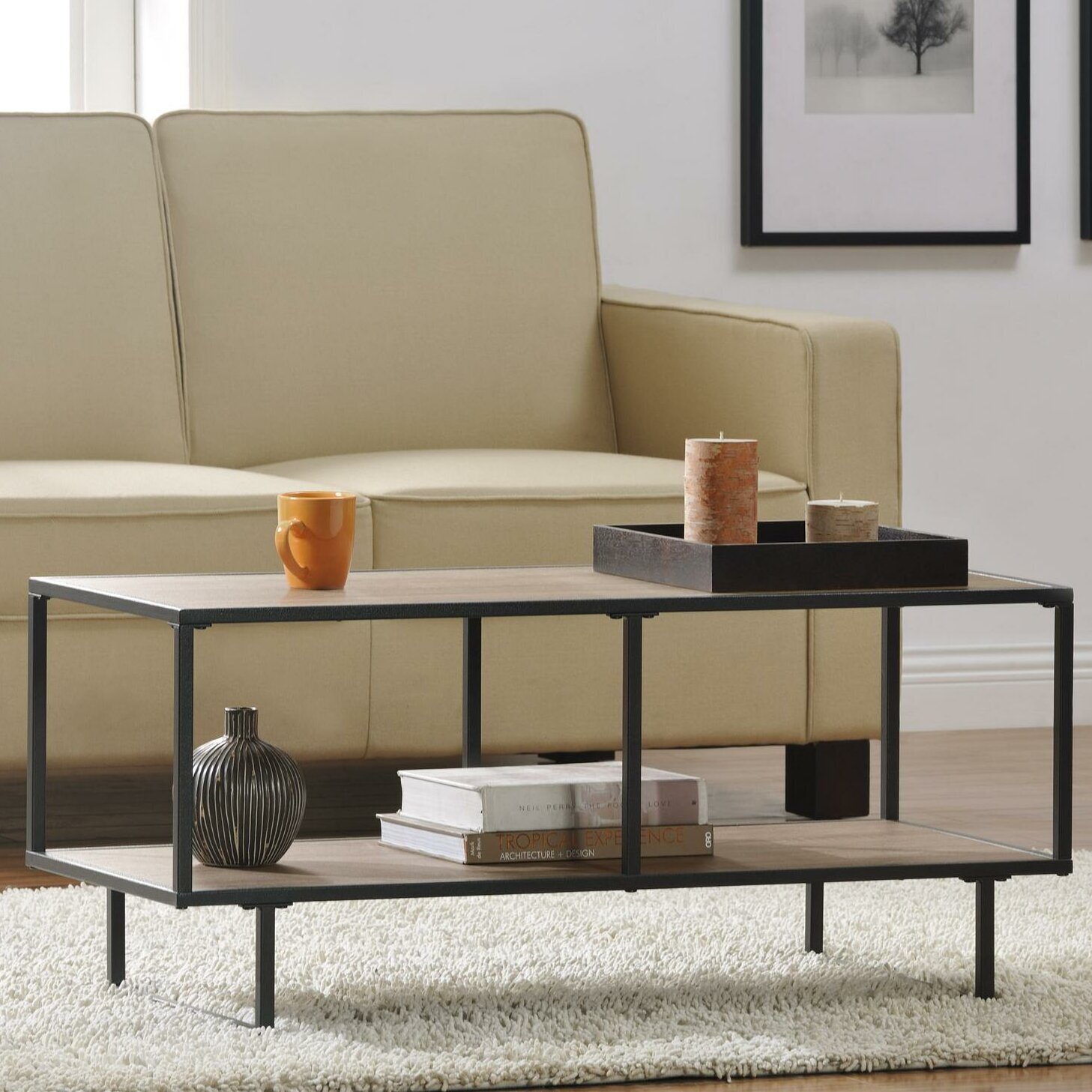 Shed Coffee Table With Bottom Storage Shelf 