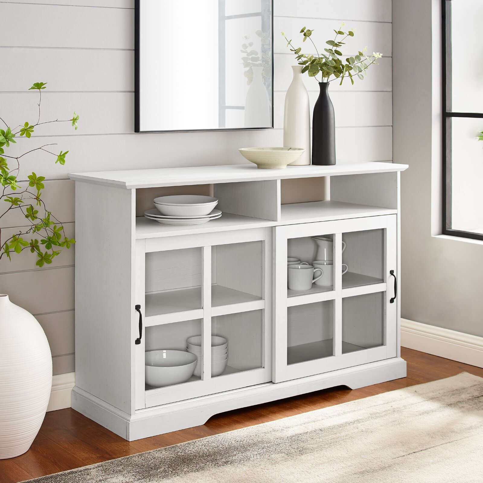 Sideboard with Glass Doors and Open Shelves