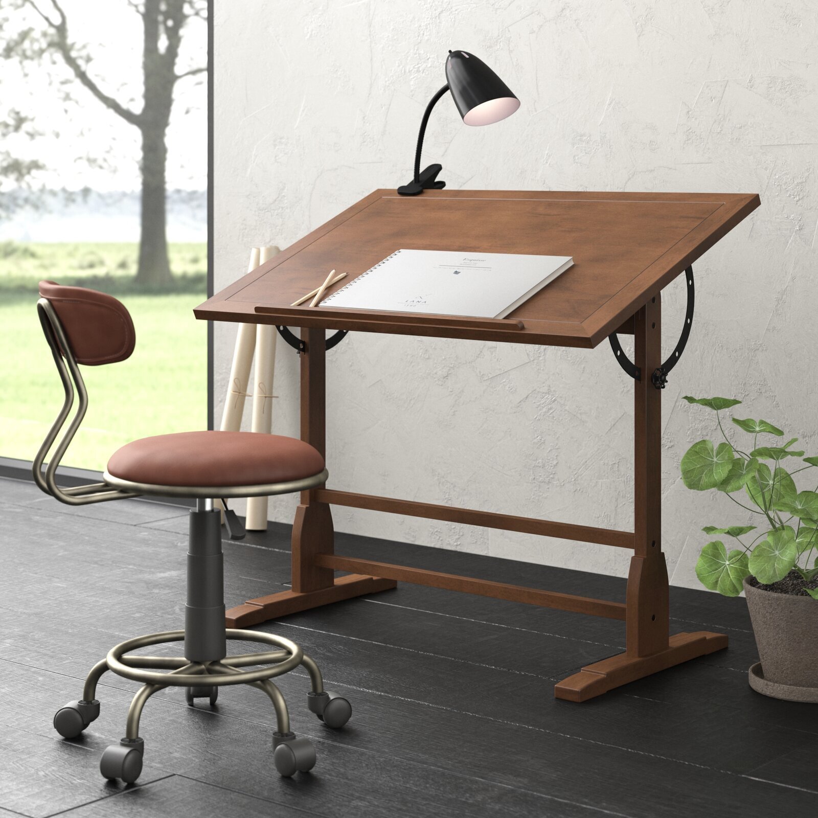 Simple Birch Vintage Drafting Table 