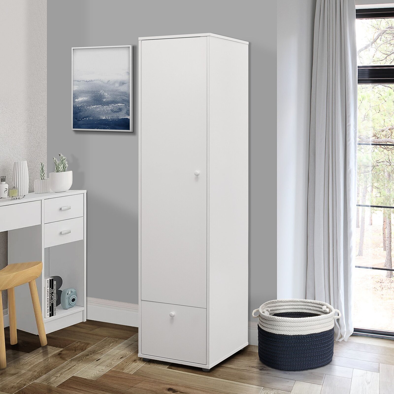 Simple, Slim White Free Standing Armoire 