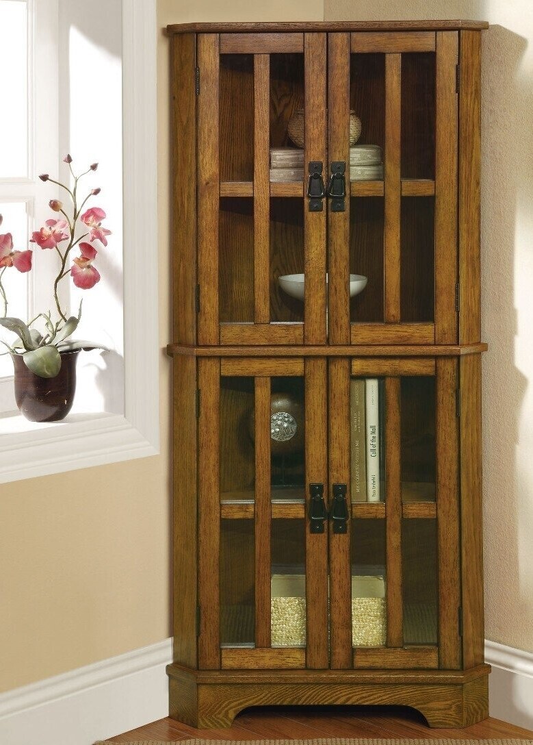 Simplistic Windowed Double Door Corner Curio 