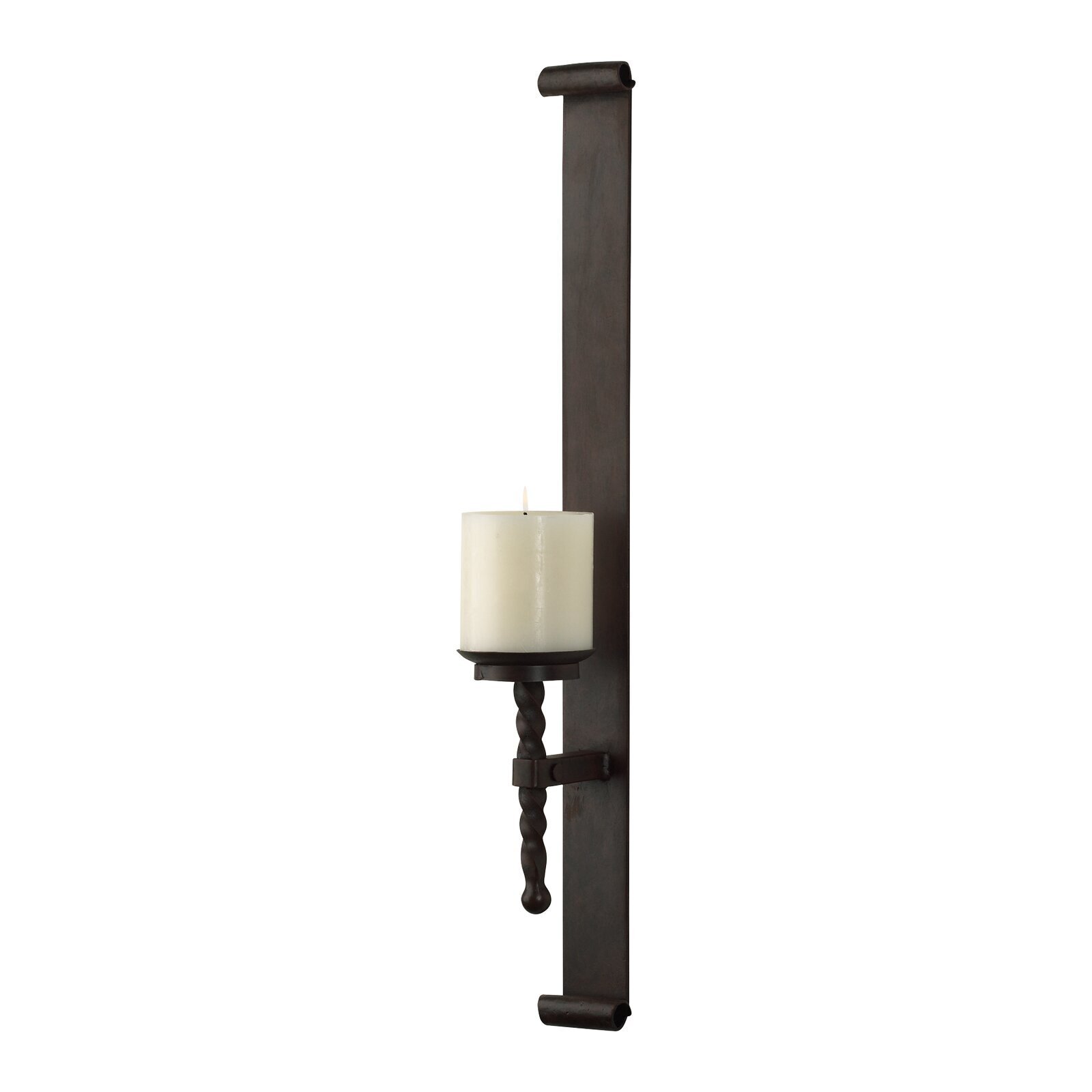 Slim Black Iron Sconce With Pillar 