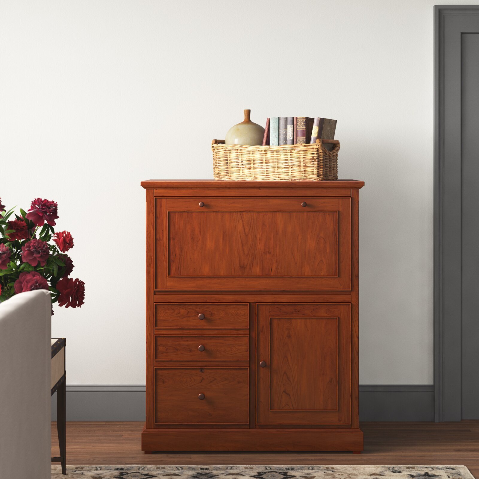 Small And Compact Wooden Armoire Desk 