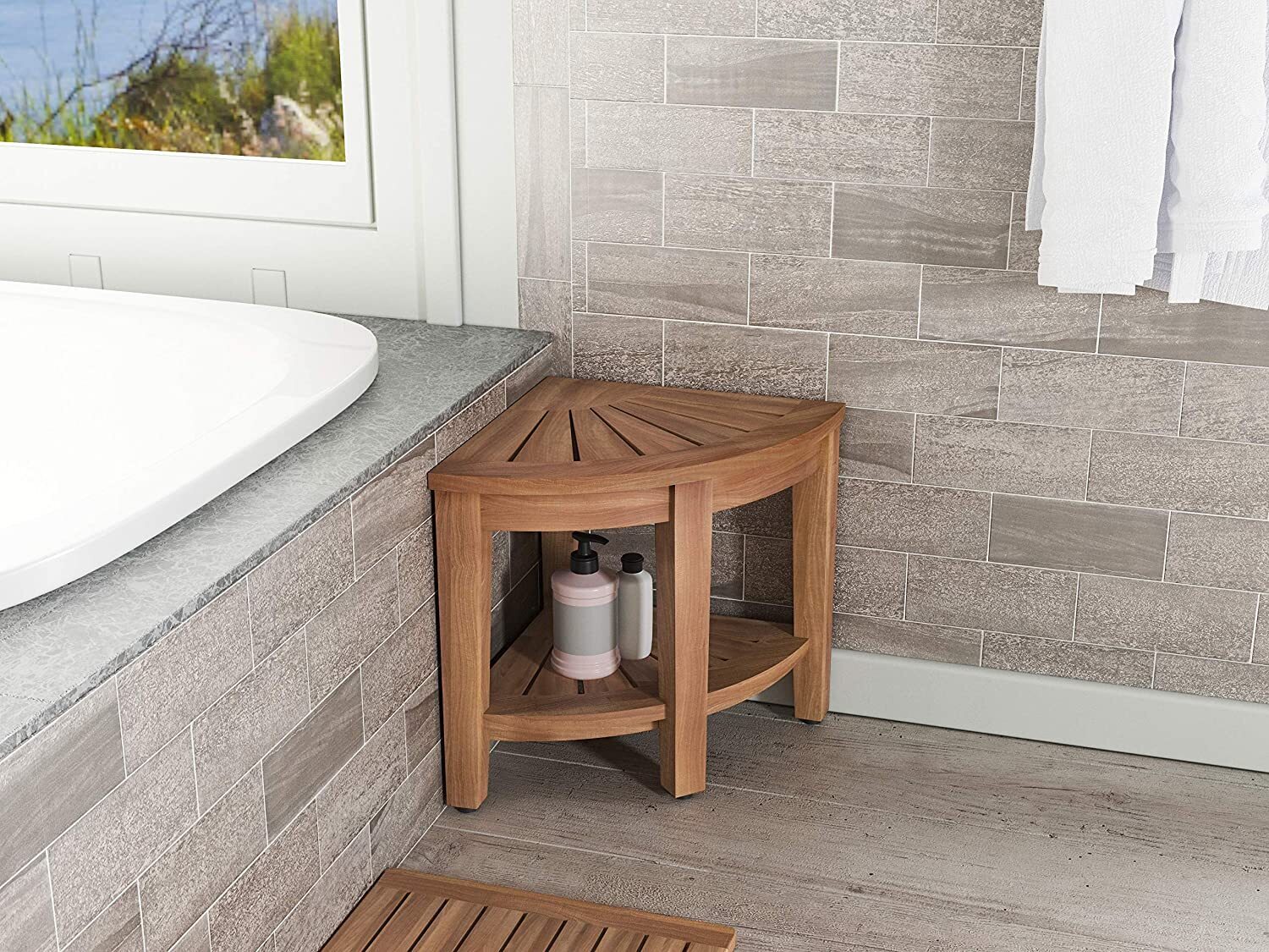 Small Teak Shower Stool for Corner