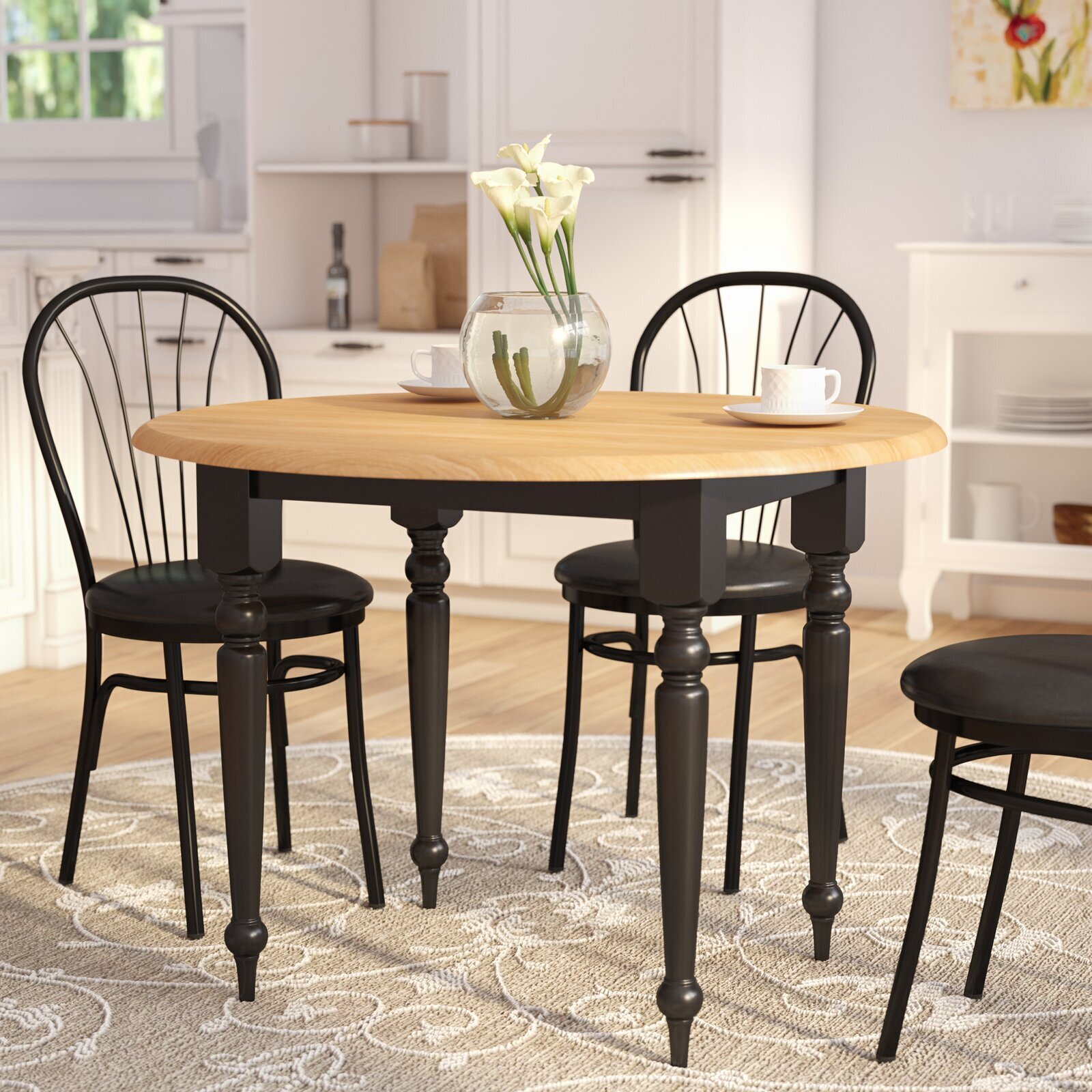 Solid Rubberwood Round Dining Table With Leaf 