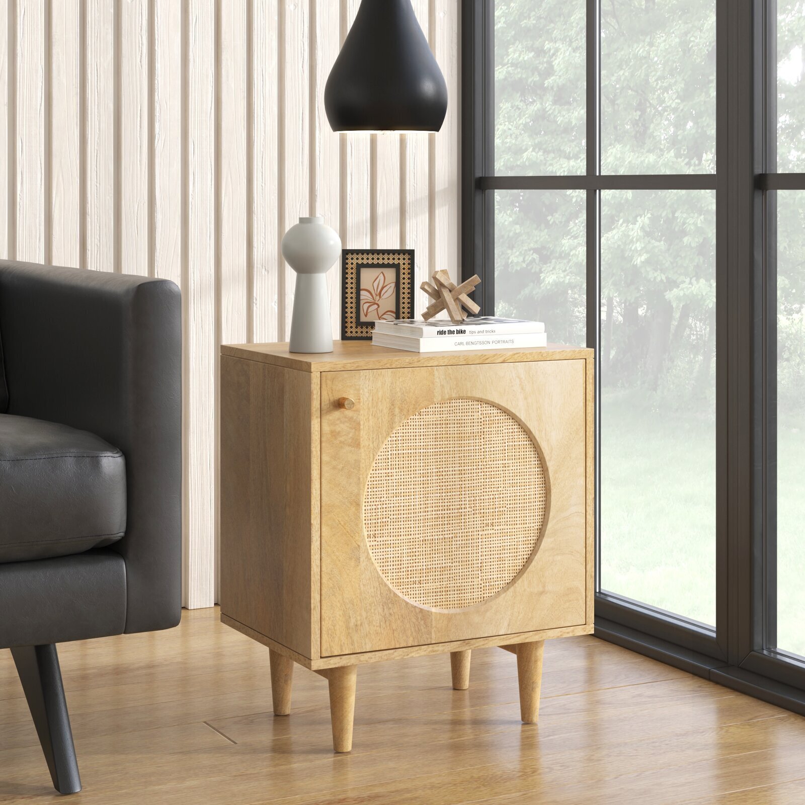 Solid Wood Nightstand With Mesh Door 