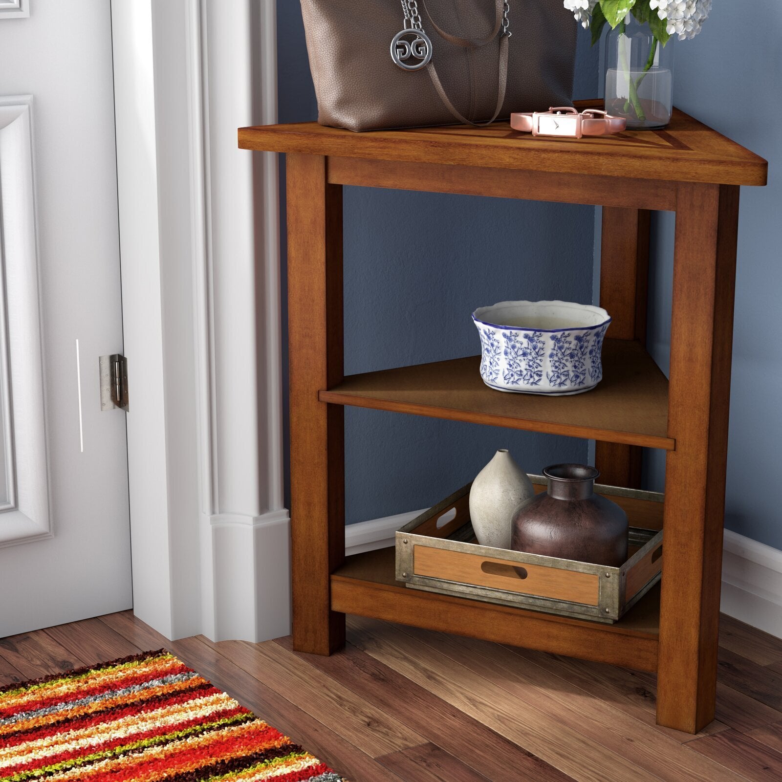 Solid Wood Triangle Corner Table 