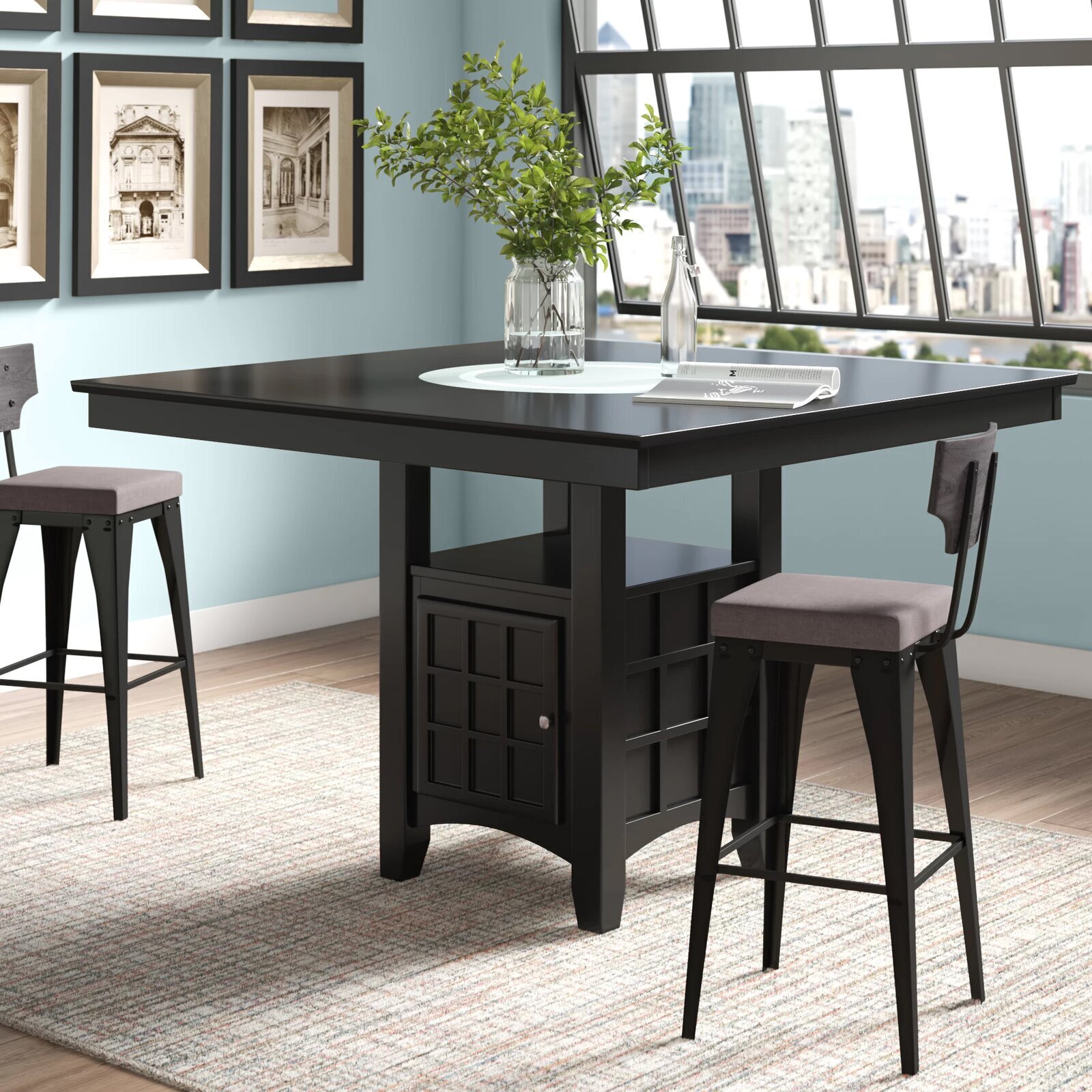 Square table for 8 with storage