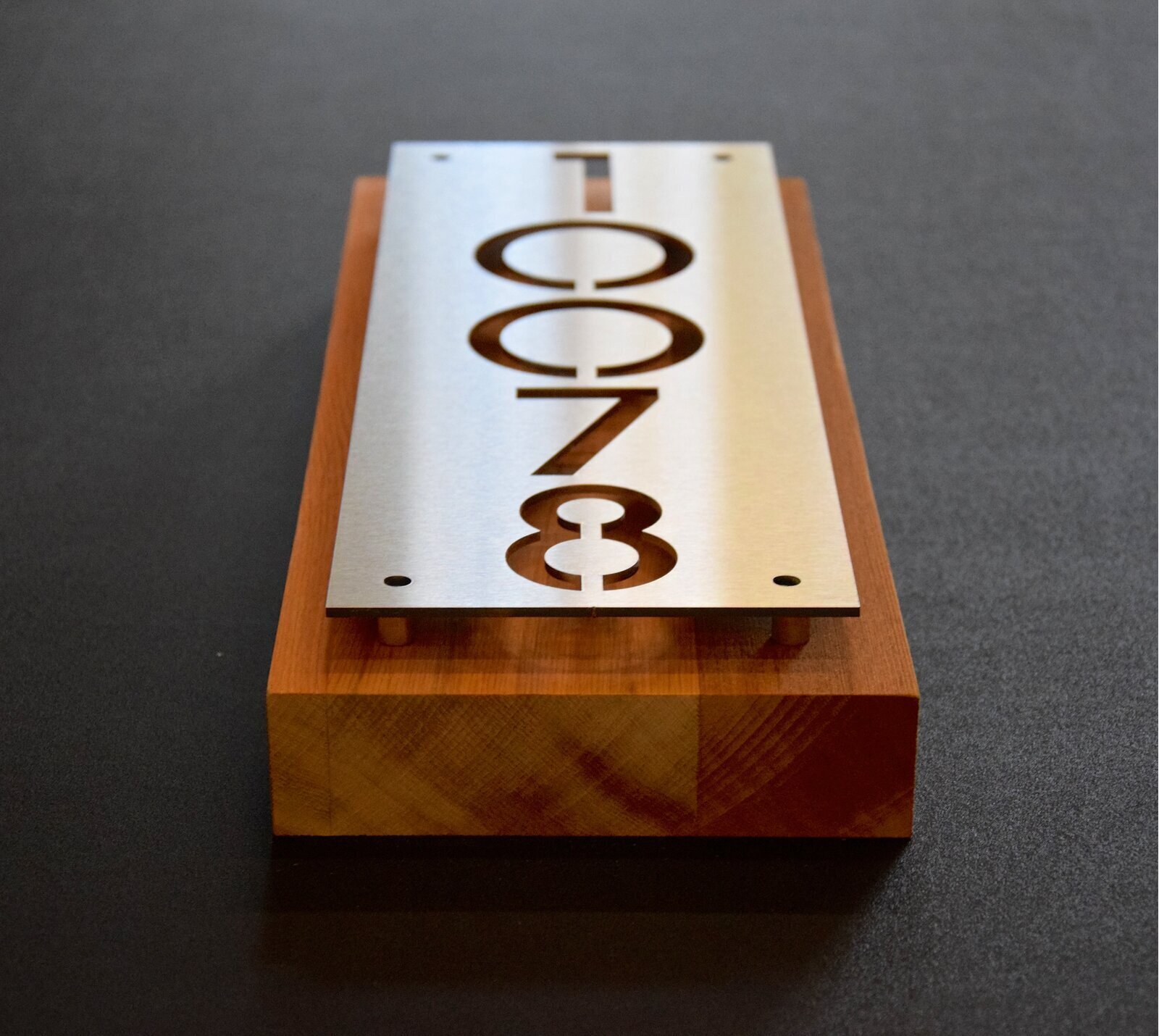 Stainless Steel On Wood Vertical House Numbers
