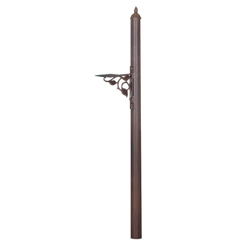 Standalone iron mailbox post with decorative accents