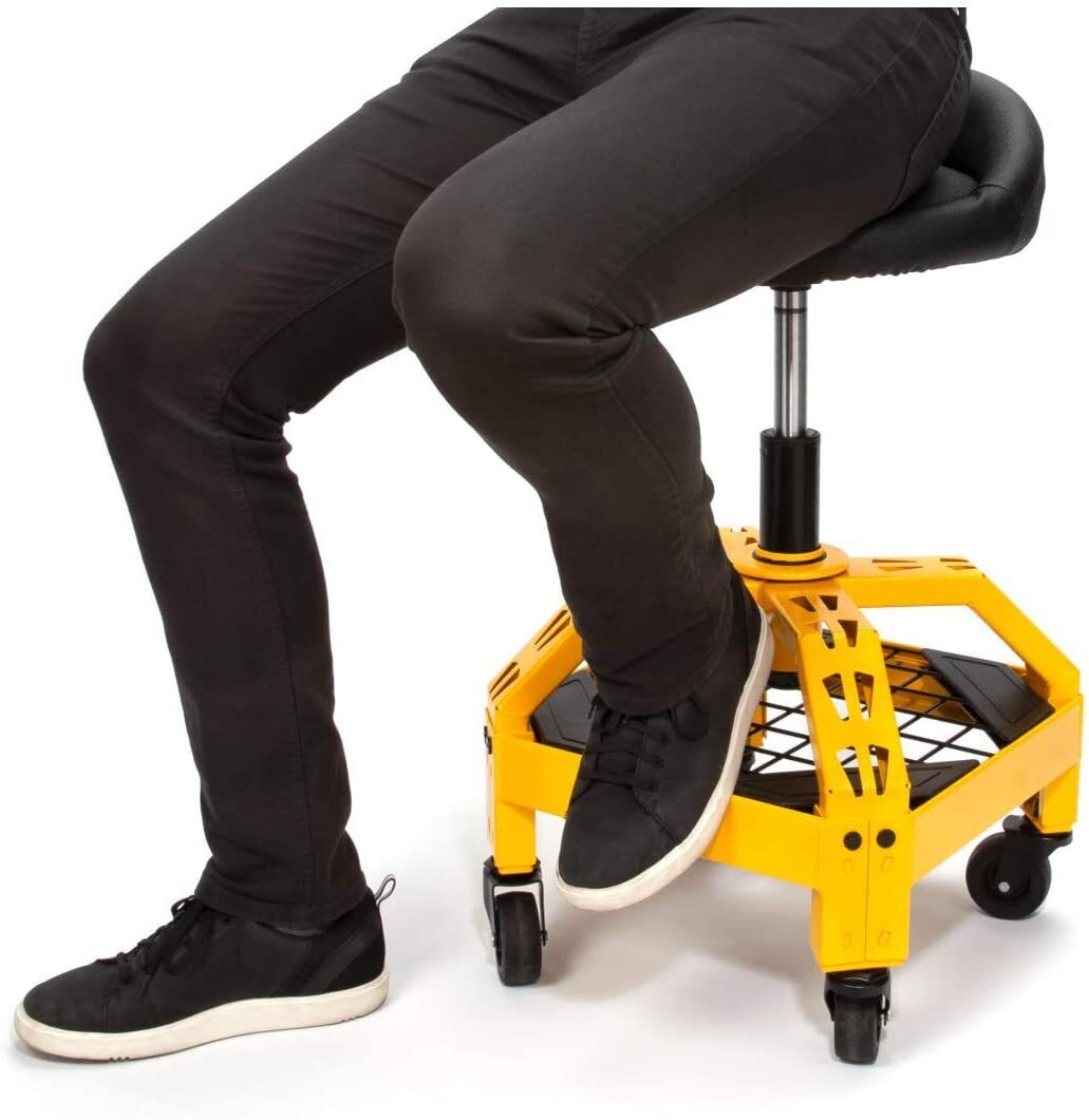 Steel frame adjustable garage stool